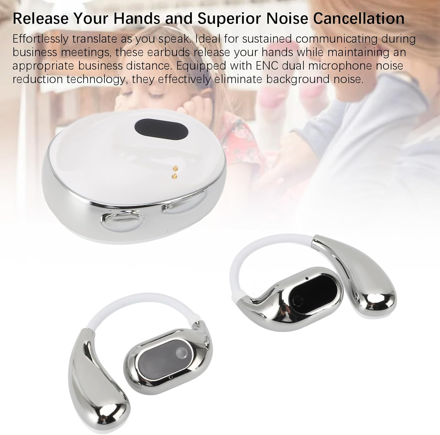 Jectse 5.4 Translation Earphones Real Time 144 Languages Noise Reduction AI Translator Earbuds, Language Translator Earpieces for Business, Live Meetings, 14 System Languages (White) image number 1