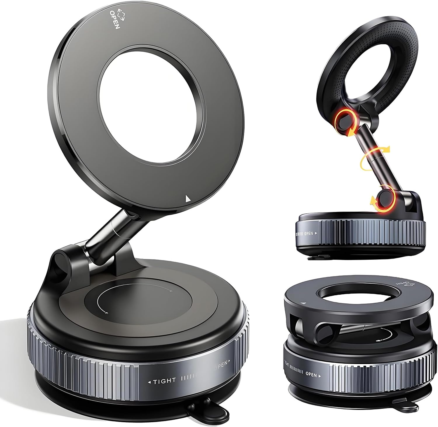 Anberyoo Vacuum Magnetic Car Phone Holder, 360 Rotation Super Strong N55 Magnetic Force Mag-Safe Car Mount for Iphone & Android, Reinforced 66LBS Ultra Suction Cup Phone Holder for Car/Gyms//Mirror image number 6