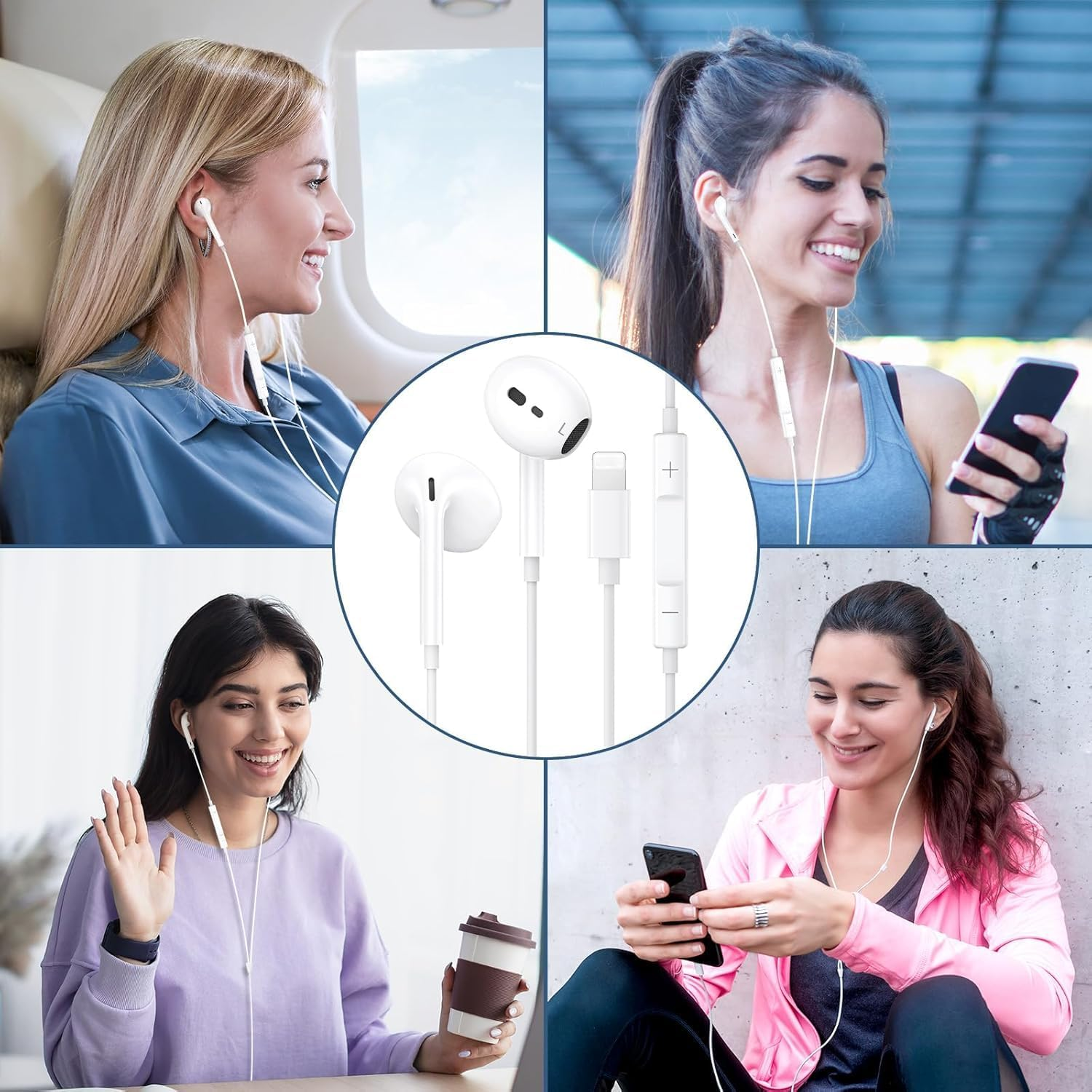 In-Ear Headphones for Iphone 【Apple Mfi Certified】 Noise Cancelling Headphones with Microphone + Volume Control, Compatible with Iphone 14/13/12/11/SE/XS/XR/8/7 image number 3