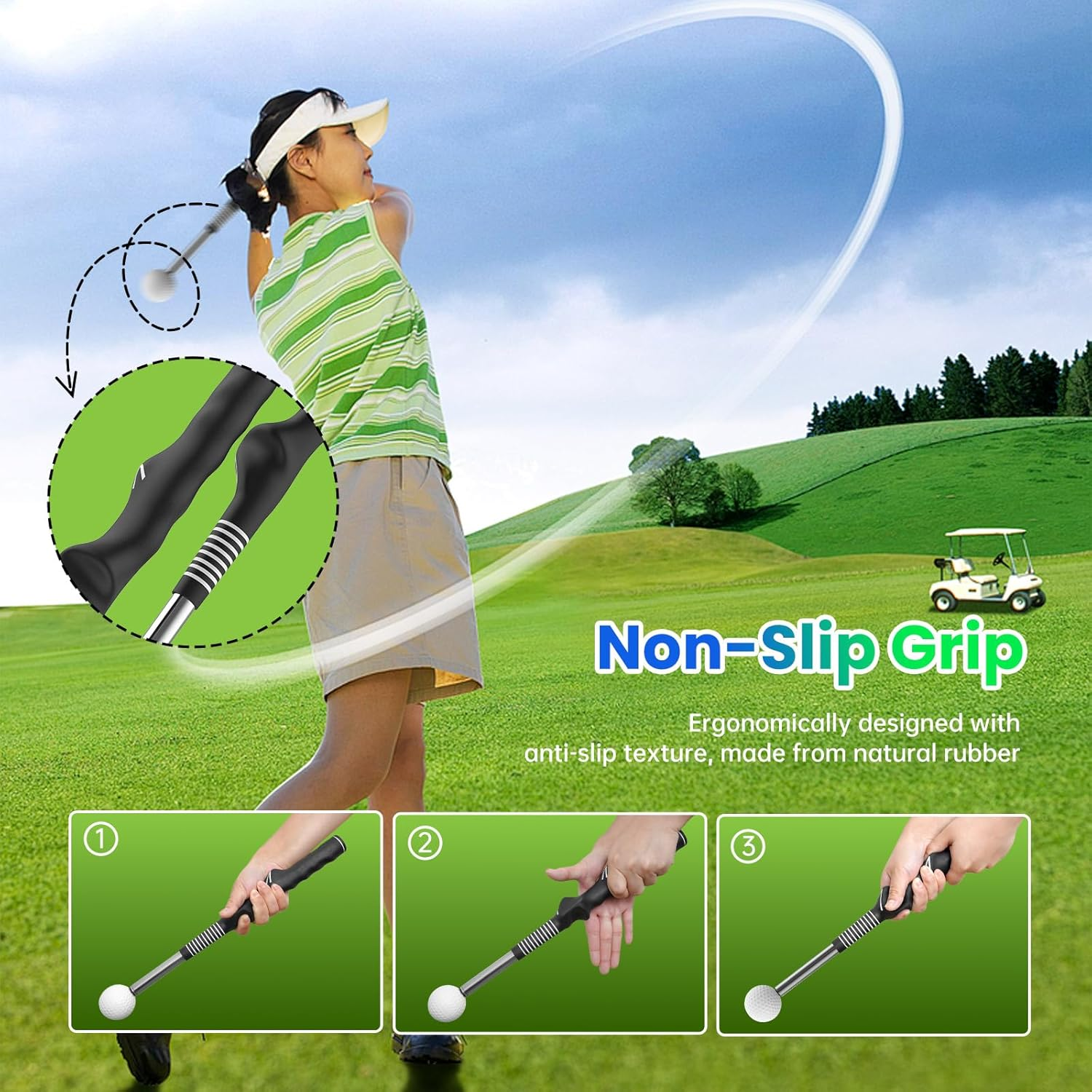 Retractable Golf Swing Training,Golf Training Aid,Golf Grip Trainer,Golf Accessories for Men,Right-Handed Strength & Tempo Training for Chipping Hitting image number 3