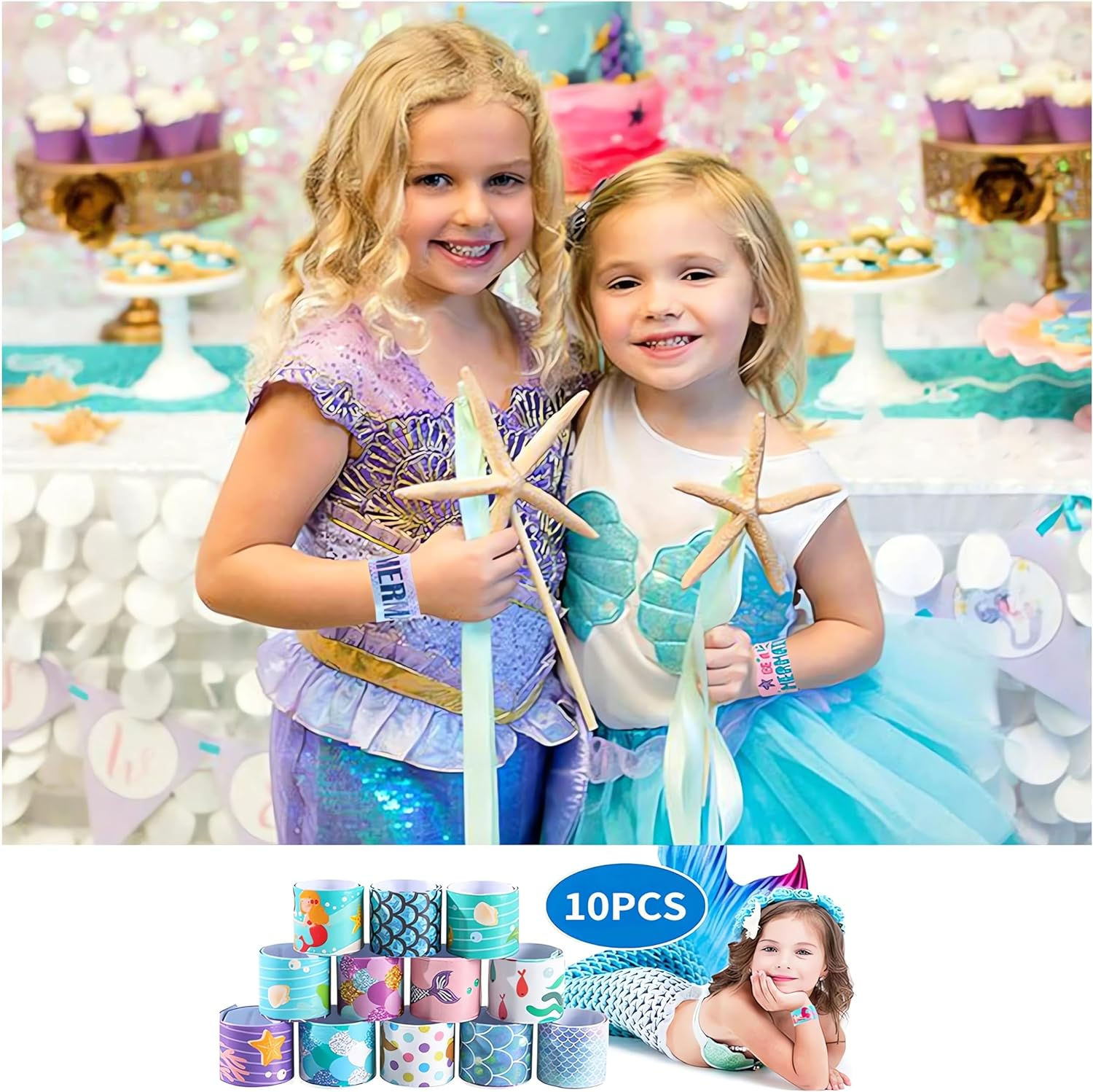 74Pcs Mermaid Party Favors Kit, Party Gifts for Children Birthday, Mermaid Slap Bracelets Necklace Bags Rings Hair Clips Etc - for Girls Party Birthday Return Gift Prizes Box