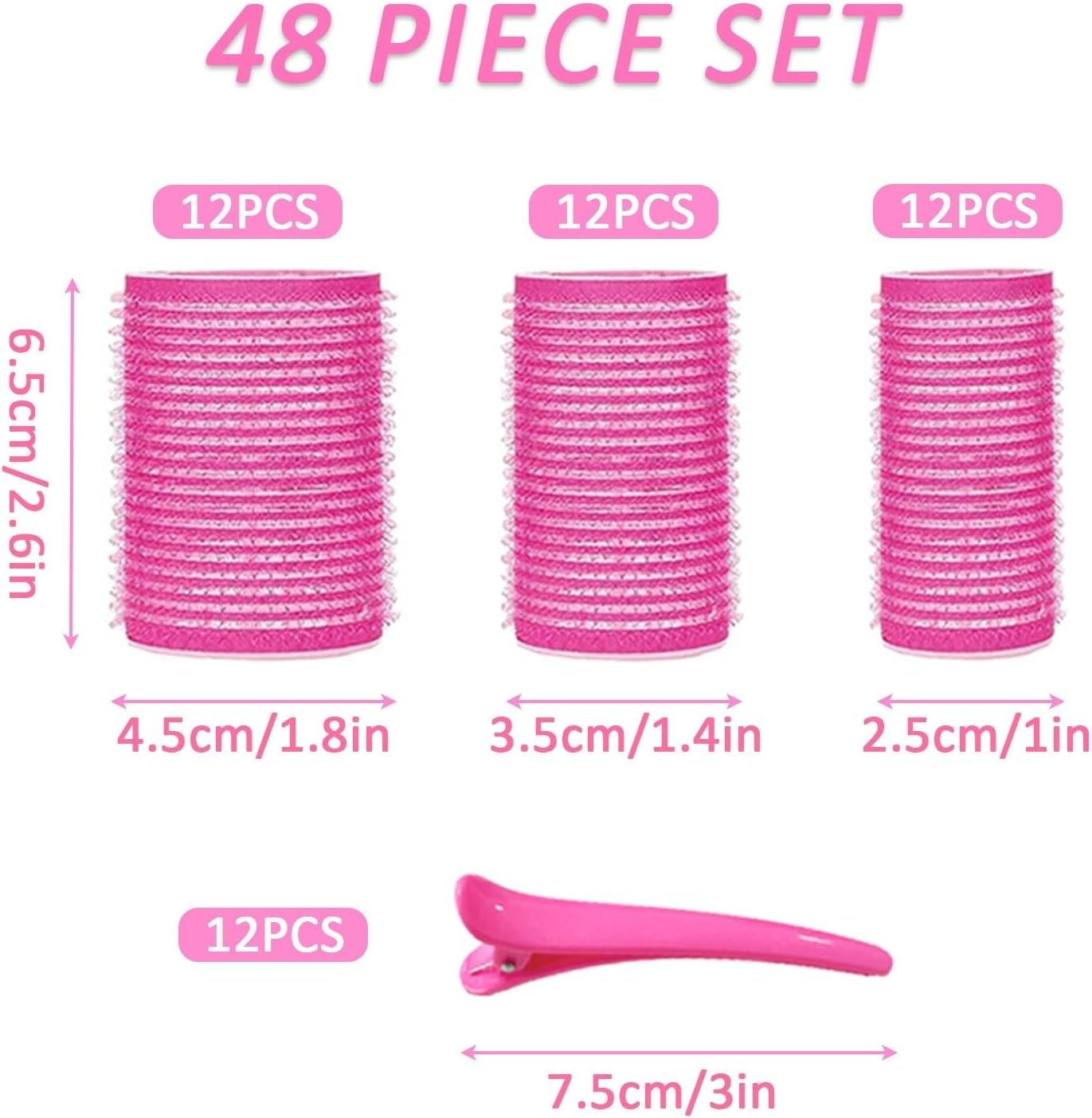 KEYRI 48-Piece Jumbo Large Curler Set, Adhesive Rollers, Self-Adhesive Hair Rollers with Hair Clip, DIY Hair Curls without Heat, for Long, Medium, Short Salon Hairdresser, 45/35/25 Mm (Pink) - Pink image number 3