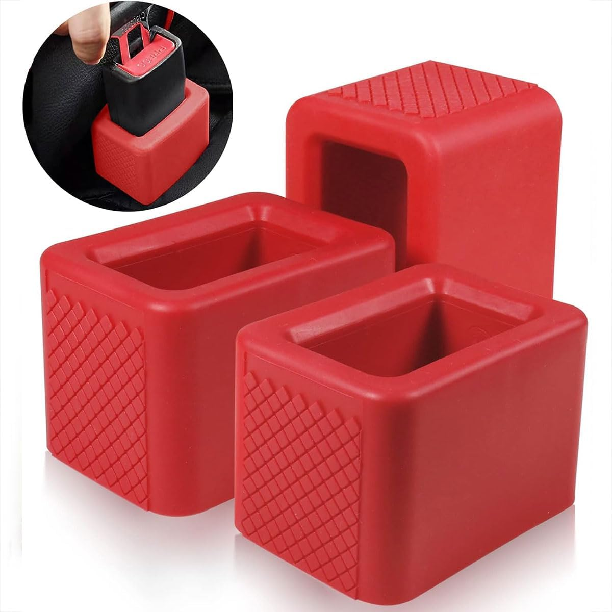 AIMALL 3 PCS Silicone Car Seat Belt Holder, Universal Slot Bracket Retainer for Enhanced Comfort and Safety, Red, 1.89X1.77 Inches image number 1