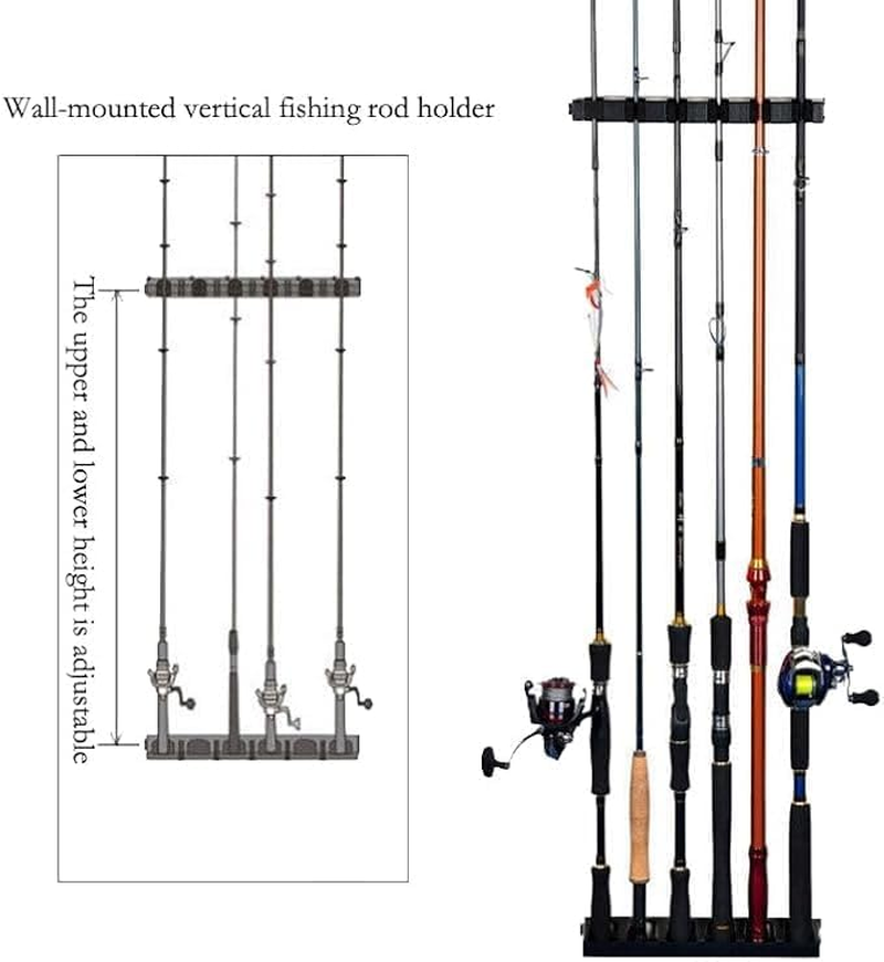 2 Set Vertical Fishing Rod Holders - Wall Mounted Storage with 6 Holders/Ea - Pole Organizer Tackle Racks for Room Boats - Installation Accessories Included