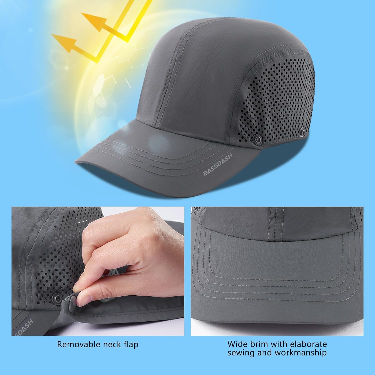 BASSDASH UPF 50+ Foldable Fishing Hat Baseball Cap with Removable Neck Flap Portable for Men Women Golf Hiking image number 1
