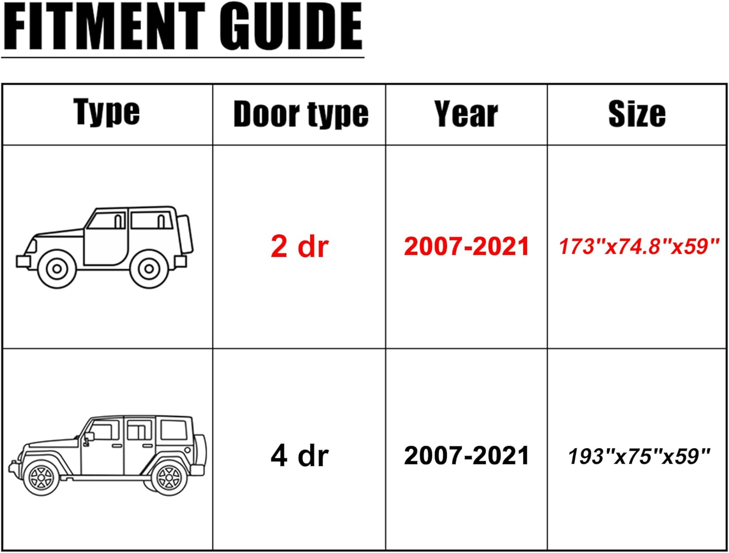 X AUTOHAUX SUV Car Cover Fit for Jeep Wrangler JK JL 2 Door 2007-2021 Outdoor Waterproof Sun Rain Dust Wind Snow Protection 210D Oxford Gray