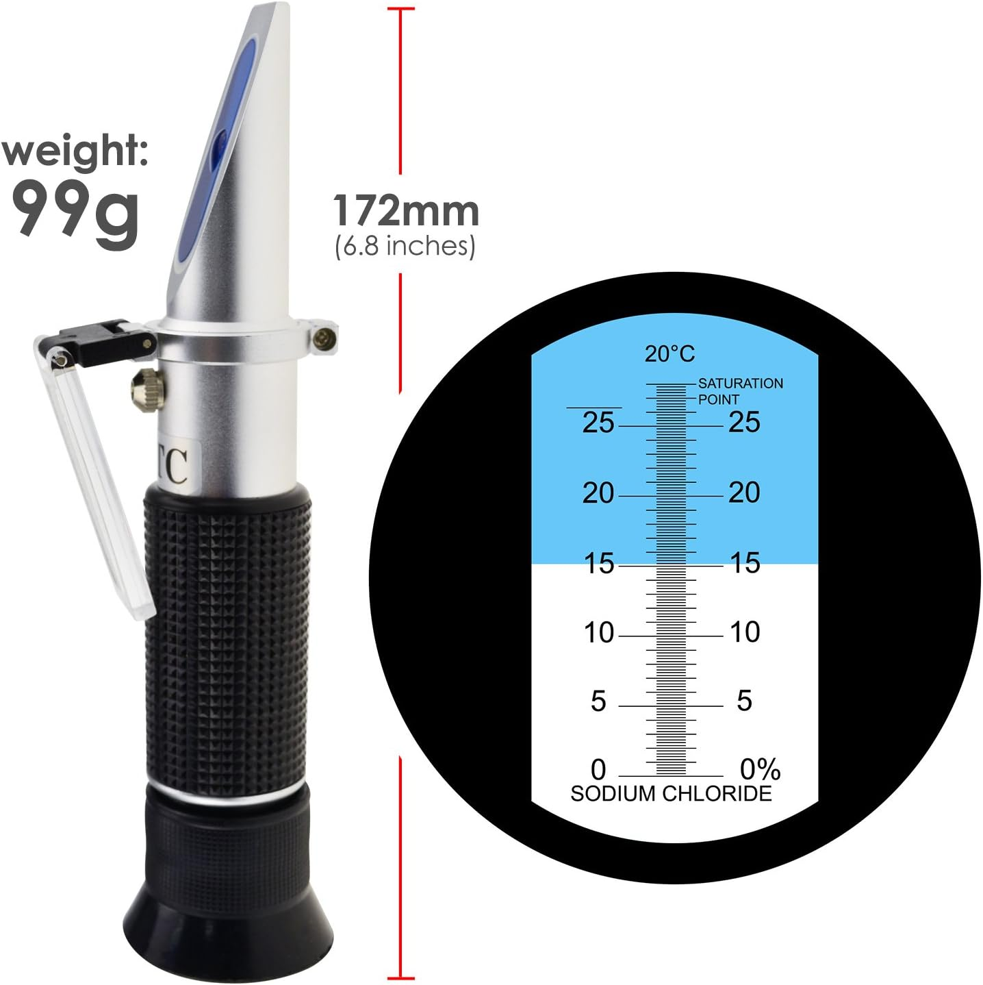 0-28% Salinity Refractometer ATC, Sodium Chloride (Nacl) Salt Level Meter Tester, Test Kit for Sea Water Brine Seawater Food Industry Pickle Soy Sauce, &plusmn;0.2% Accuracy image number 5