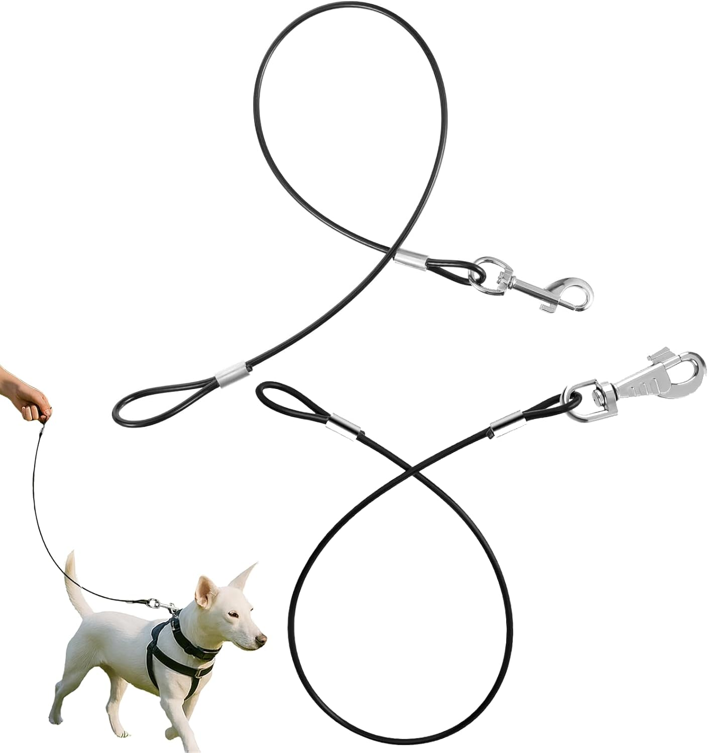 2 Pack Chew Proof Dog Leash, 66Cm/26 Metal Cable Lead, No Tangle Multiple Dog Leashes for Small Medium Large Dog, Heavy Duty Leash Extender for Collars & Harnesses image number 2