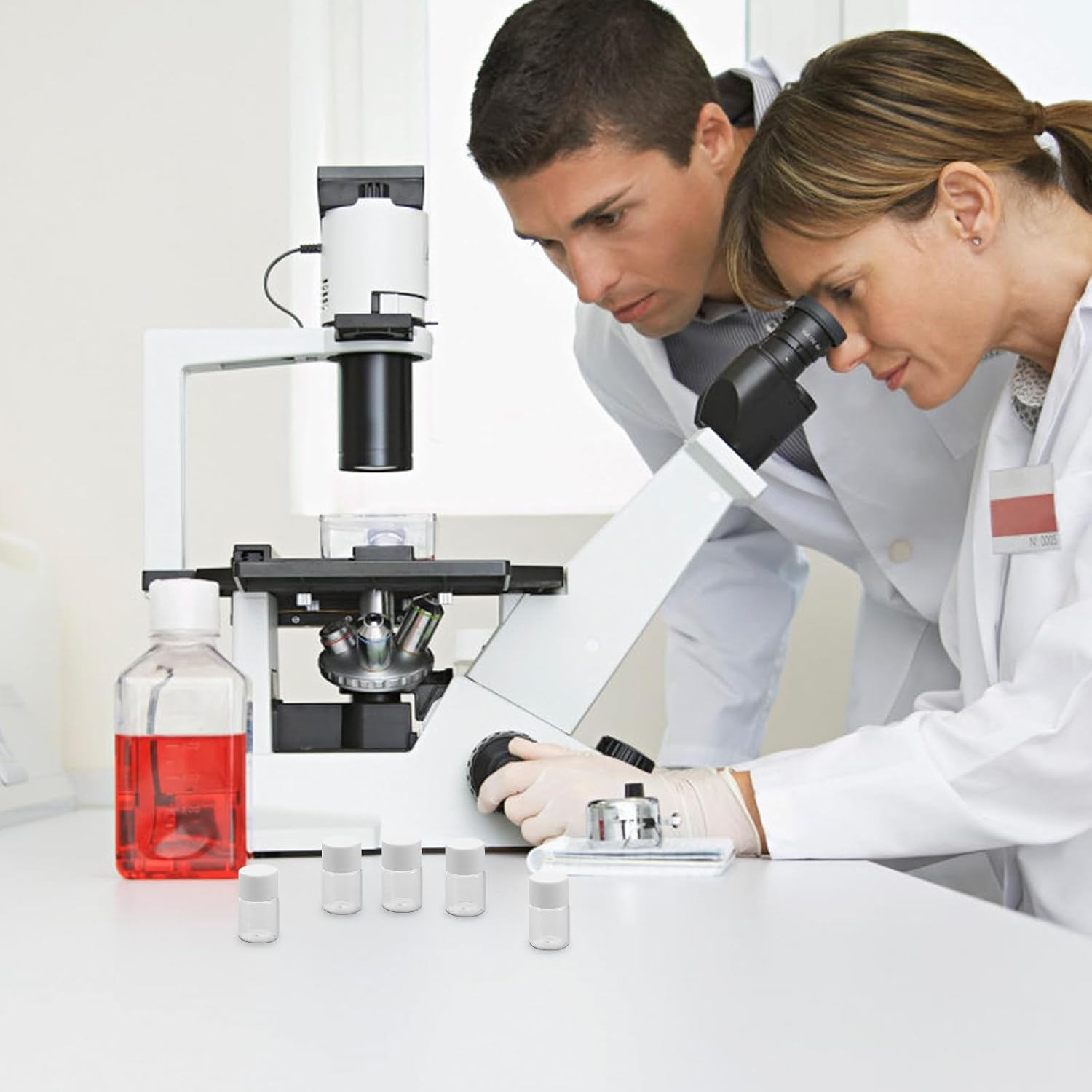 STAHAD 20Pcs 5Ml Glass Bottles with White Caps and Inner Leak-Proof Stoppers, Small Sample Vials for Travel Toner, Essential Oils, and Lab Use image number 1