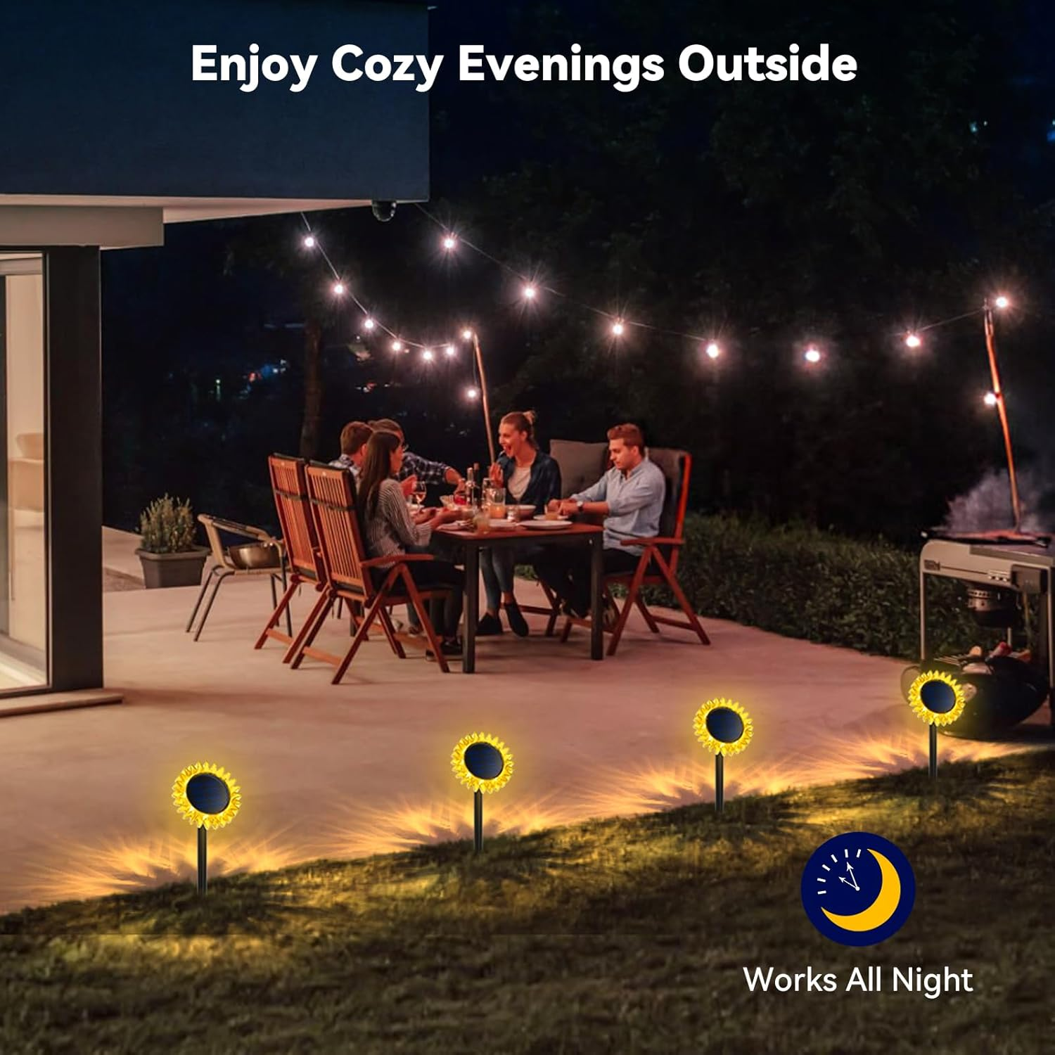 Solar Pathway Lights - 4 Pack LED Sunflower Garden Light, Waterproof Outdoor Decor for Wall, Lawn, Yard, Walkway, Patio, Landscape