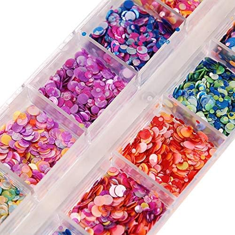 12 Grids Set Nail Glitter Sequin Gradient round Shape DIY Manicure Nail Art Decoration Accessories Zhengpingpai