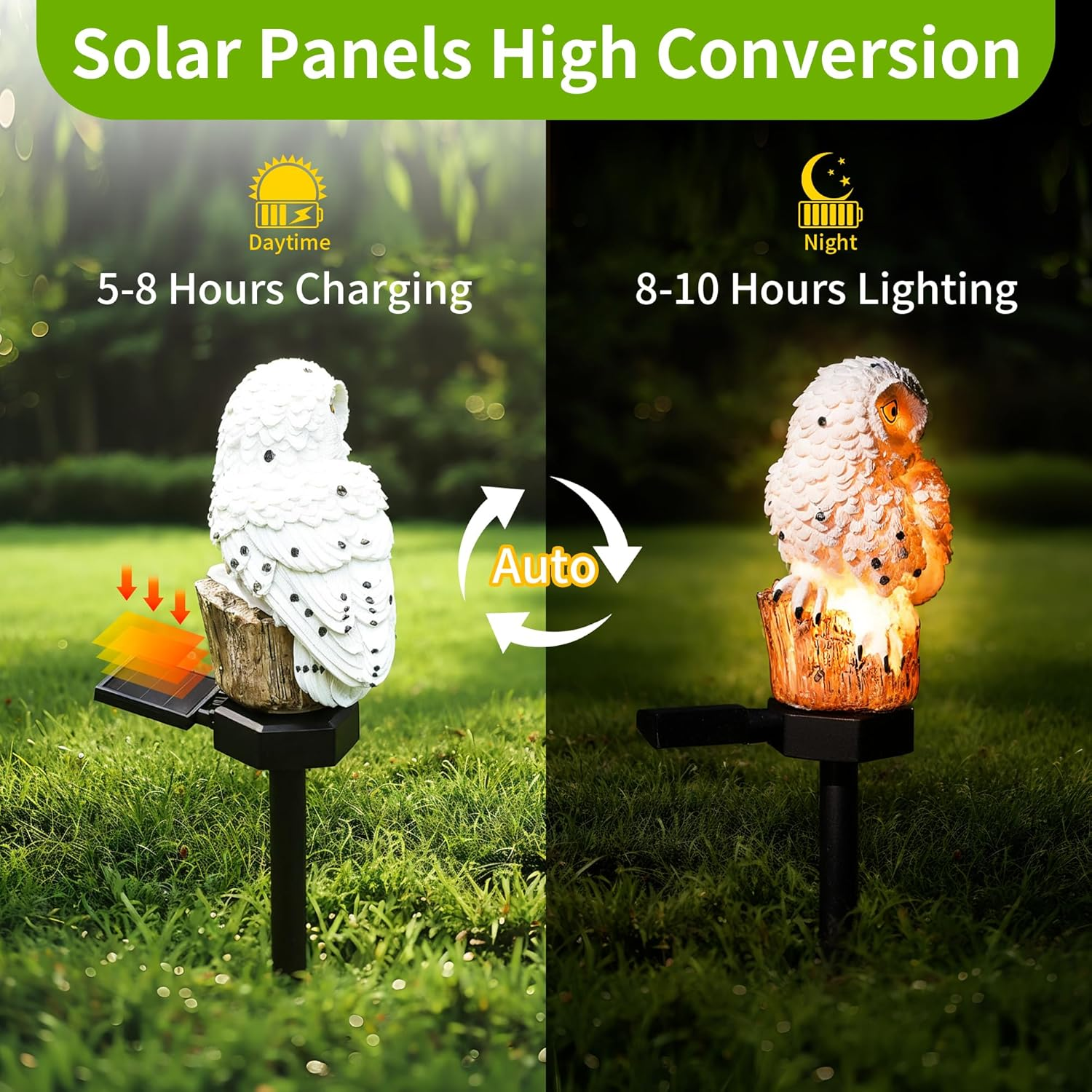 Garden Solar Light Outdoor Decor, Solar LED Light with Stake, Waterproof for Walkway Courtyard Party Decoration, White and Black Owl - White Angel image number 3