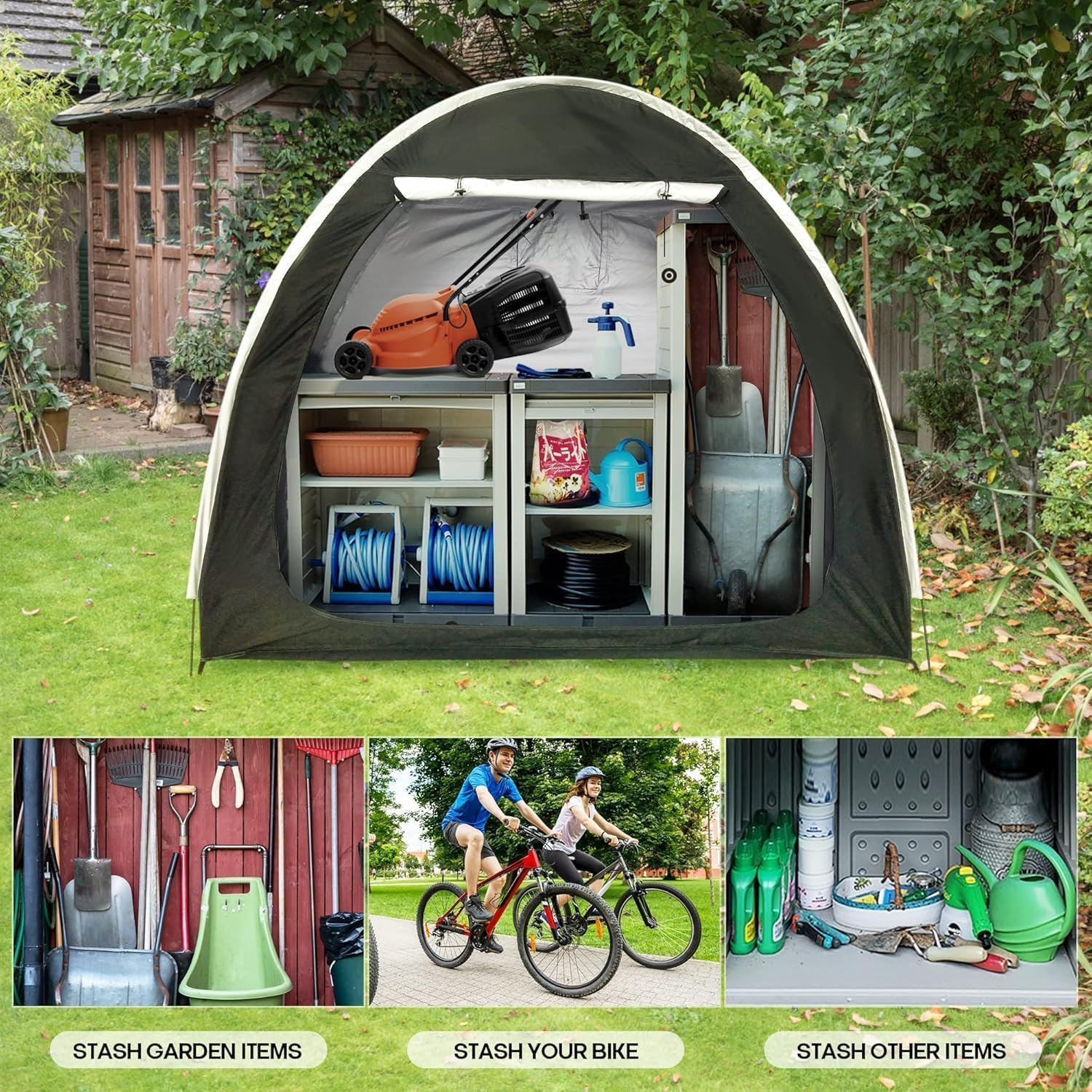 Bike Cover Tent, Bicycle Storage Shed, Outdoor Waterproof Bike Storage Tent Cover, Heavy Duty Aluminum Alloy Bracket Thicken Two Doors Tent for outside Outdoor Bicycle Sundries Storage image number 5
