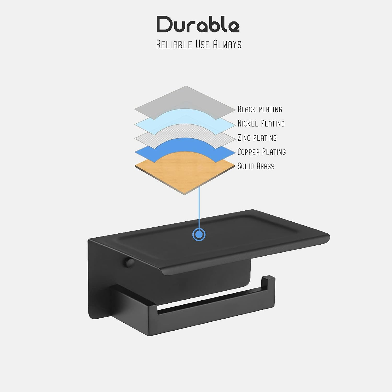 Decaura Toilet Paper Roll Holder with Phone Shelf Wall Mounted 304 Stainless Steel Bathroom Modern Tissue Towel Holder (Black)