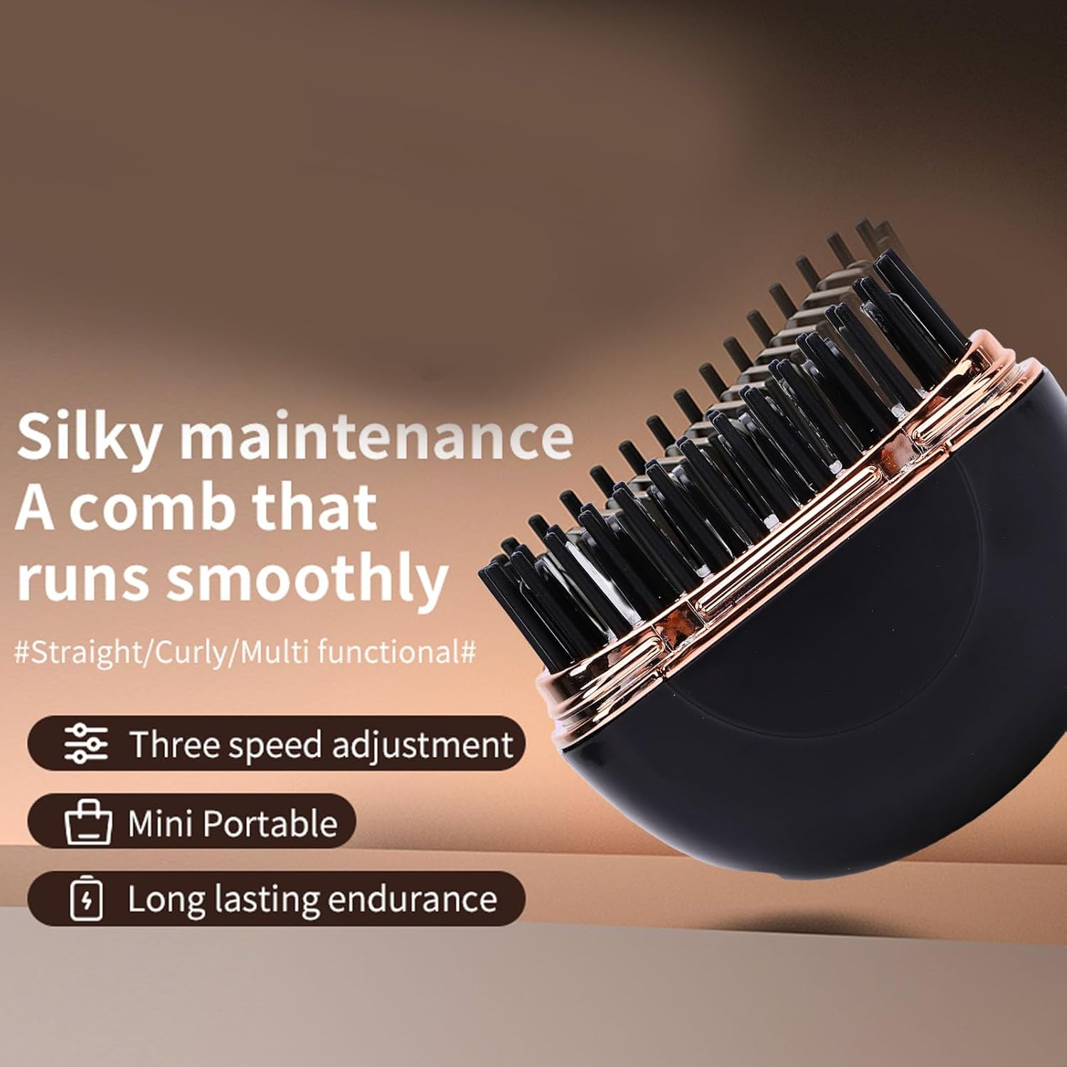 Pongnas Cordless Hair Straightener Comb, Quick Heating, Rechargeable Hot Brush, Hair Straightener for Home and Travel, 27 W (Black) image number 6