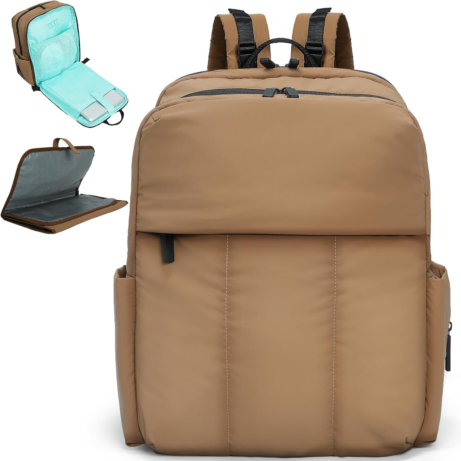 MOMINSIDE Diaper Bag Backpack with 15 Pockets, Quilted Baby Bag for Boys Girls, Baby Registry, Large Changing Pad