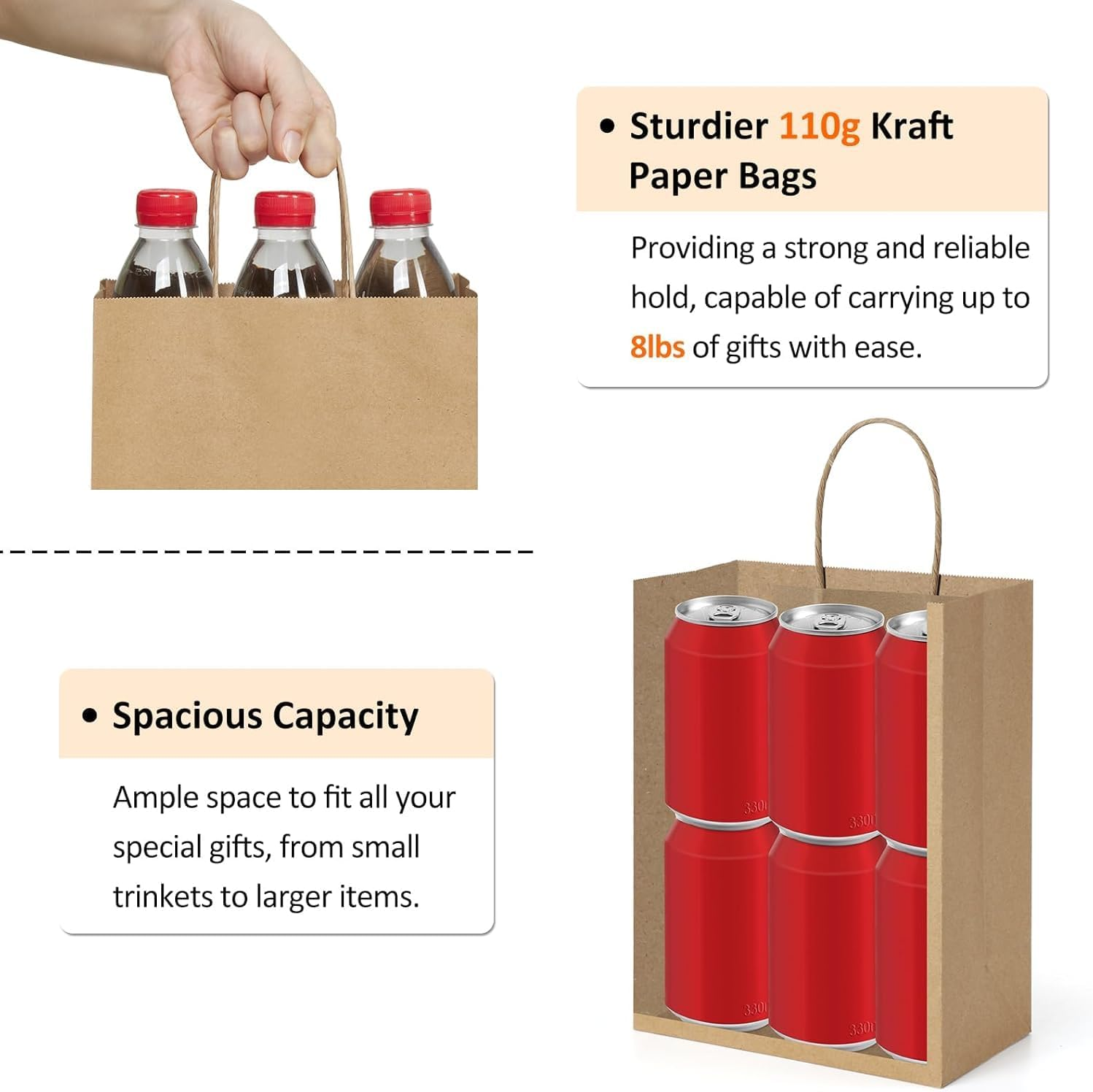 50Pcs Large Size 21 * 14 * 27Cm Natural Paper Gift Bags Kraft Paper Bags with Handles,Gift Bag Kraft Paper Party Gift Bag,Eco-Friendly Kraft Bags for Gifts,Business, Shopping, Retail Merchandise Bags image number 1