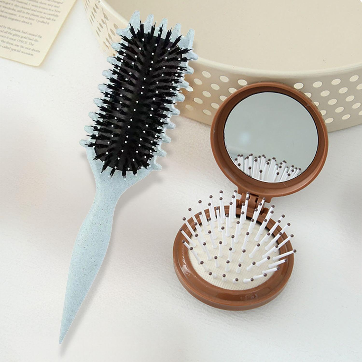 2 Styling Air Cushion Combs, Portable Soft Massage Combs, Hairdressing Tools, Suitable for Curly Hair, Perm (Light Blue, Brown)