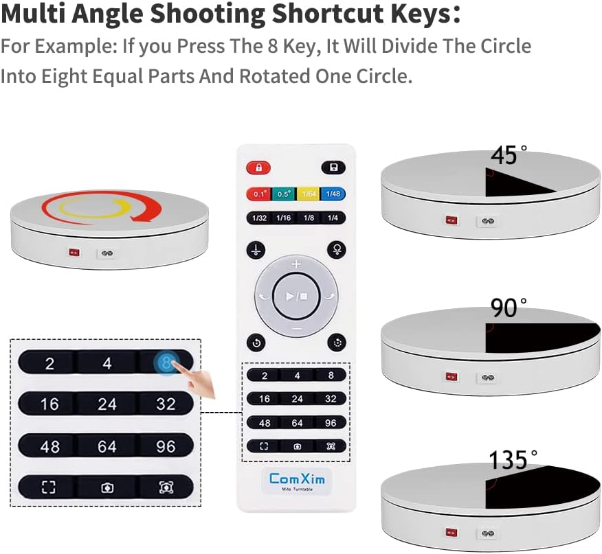 Comxim Professional 360 Degree Photography Turntable for Product Photography, 88LB Capacity, 12.6In Diameter,Automatic Remote Control Angle,Speed,Direction, Various Rotation Mode image number 3