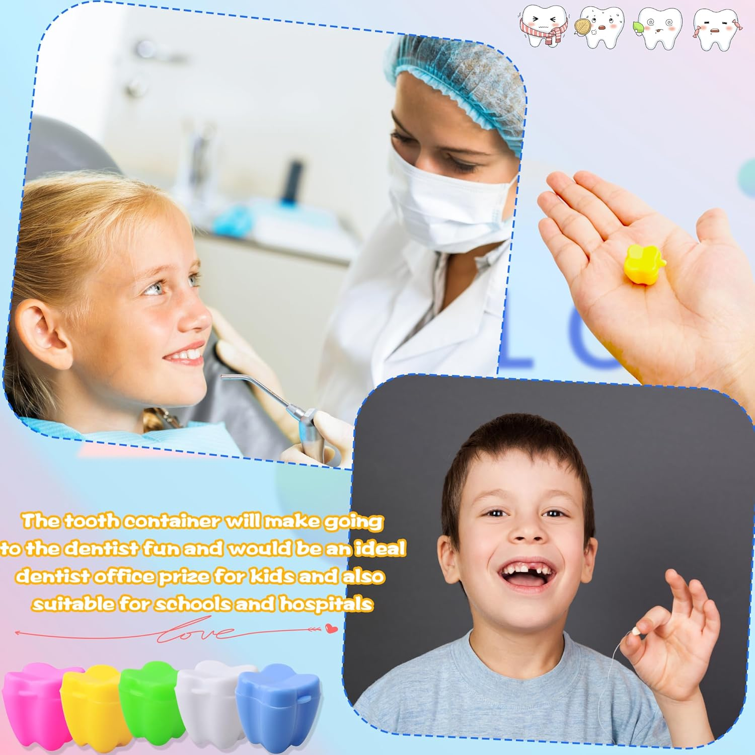 300 Pcs Kids Plastic Lost Tooth Holders Multicolor Tooth Savers Bulk Mini Tooth Treasure Chest for Boys Girlsdentist Office Giveaways Keepsake Party Supplies, 5 Colors image number 6