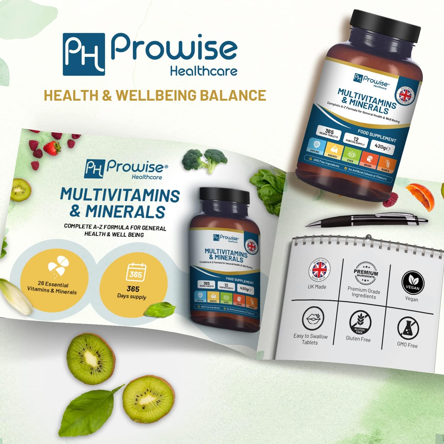 A-Z Multivitamins & Minerals I 365 Vegan Tablets (1 Year Supply) I 26 Essential Active Vitamins, Minerals & Micronutrients for Men and Women I Made in the UK by Prowise Healthcare image number 5