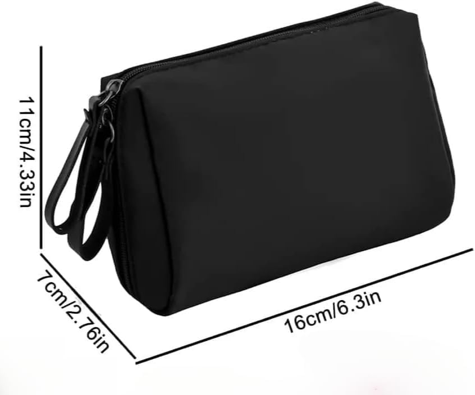 Small Makeup Bag for Travel Toiletries, Waterproof Cosmetic Pouch with Double Zippers and Sturdy Stitching, for Women and Girls (Black) - Mecus