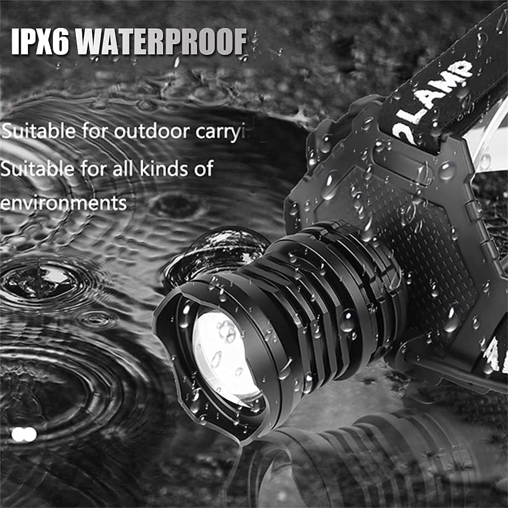 LED Rechargeable Headlamp 90000 High Lumen, XPH70 Brightest LED Work Headlight Zoomable, Waterproof, 90&deg; Adjustable, 5 Modes Lightweight Head Lamp for Adult Camping, Hard Hat, Hunting image number 6