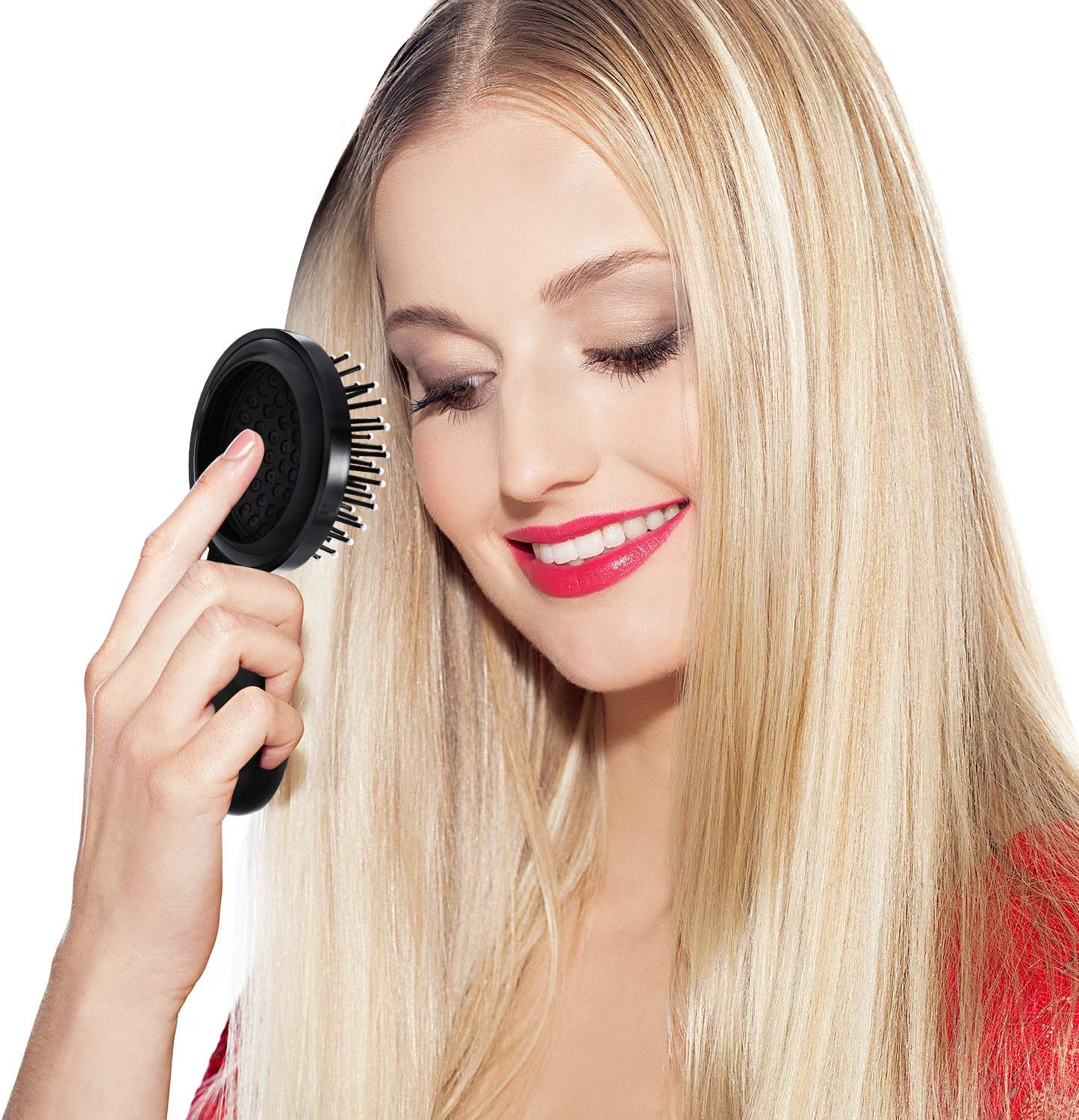 Boao 2 Pack Foldable Travel Mirror Hair Brushes round Portable Folding Pocket Hair Brush Mini Comb Compact Travel Size Massage Comb for Men Women(Black) image number 5