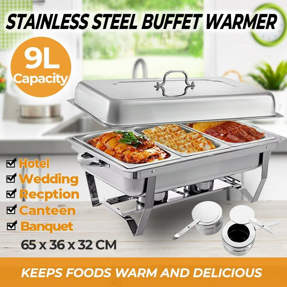 9L Chafing Dish Buffet Catering Food Warmer Pan Multifunctional Stainless Steel Dinner Plate Tray Set Buffet Server for Parties, 3X3L Trays Food Pan with Lid image number 3