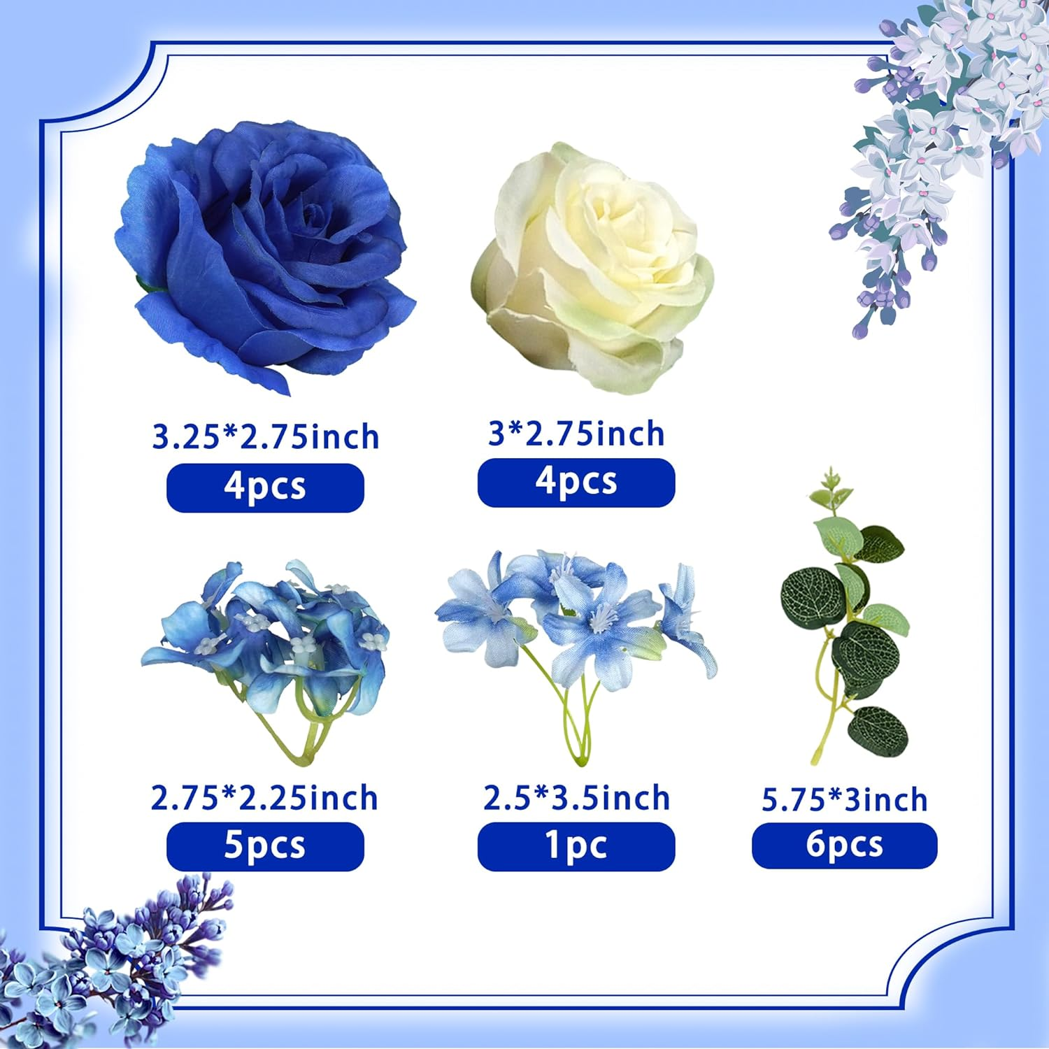 DRWATE Flower Cake Toppers Boho Cake Toppers Artificial Blue Rose Eucalyptus Cake Decorations for Girl Women Birthday Baby Shower Wedding Valentine'S Day Celebration Boho Party Supplies (Style 6) image number 4