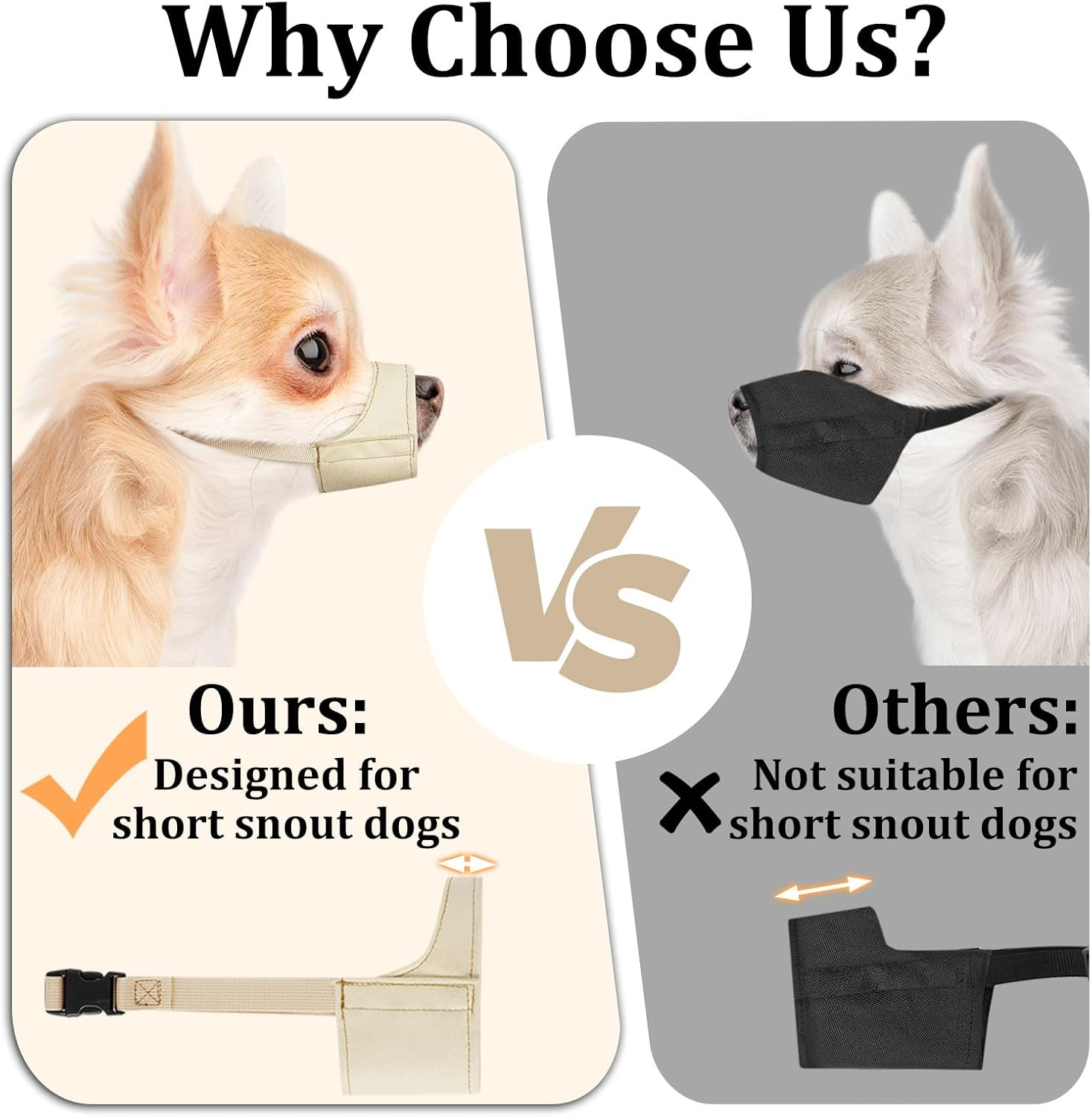 Mayerzon Short Snout Dog Muzzle, Small Muzzle for Chihuahua Shih Tzu American Bully Boxer Puppy, Soft Fabric Muzzles for Grooming Vet Visits, Prevent Biting Chewing Fighting image number 6