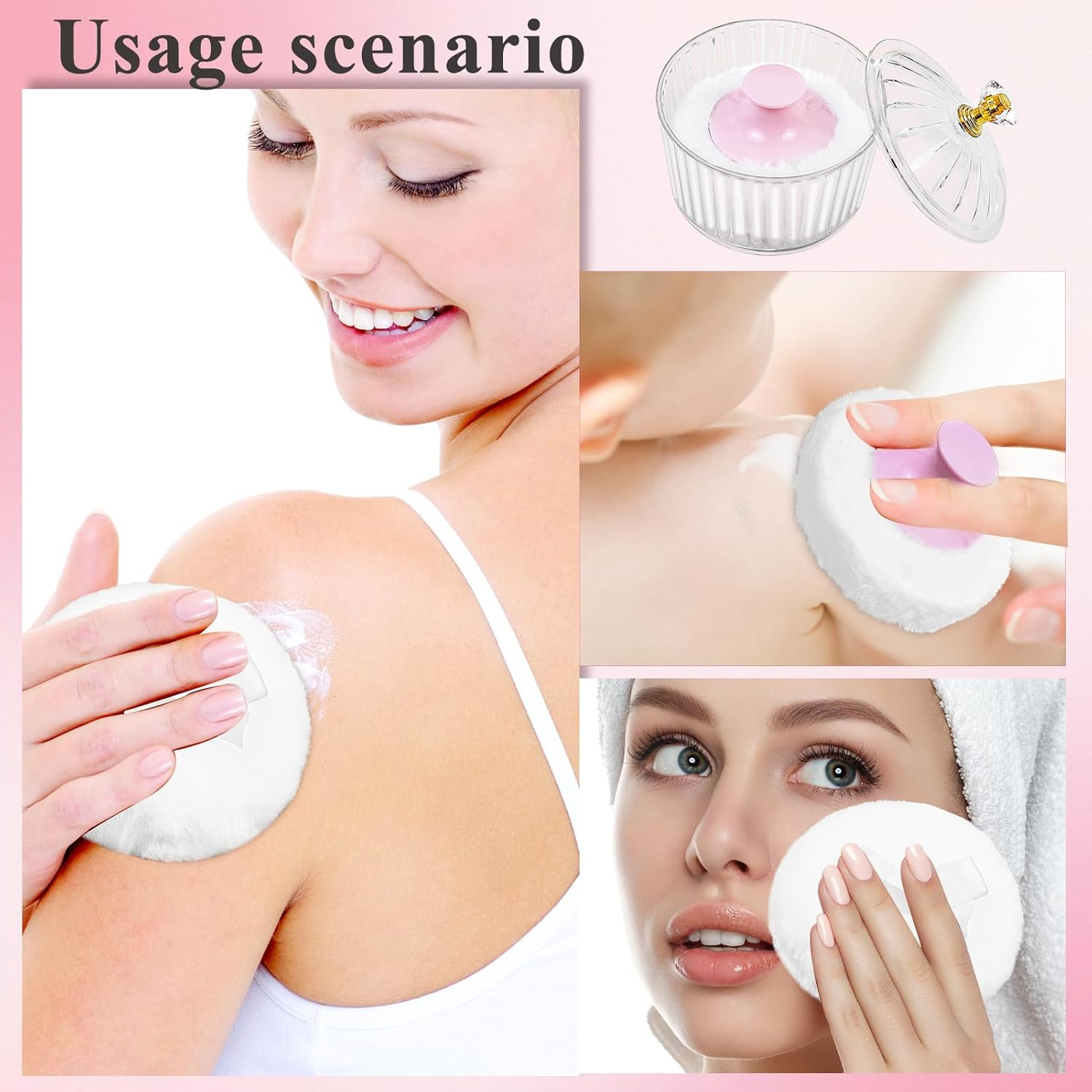 5Pcs Dusting Powder Container with Puff, 3.4 Inch Acrylic Body Powder Containers with Large Soft Puff Loose Dusting Powder Container Reusable Powder Applicator for Women Baby Body Face Makeup