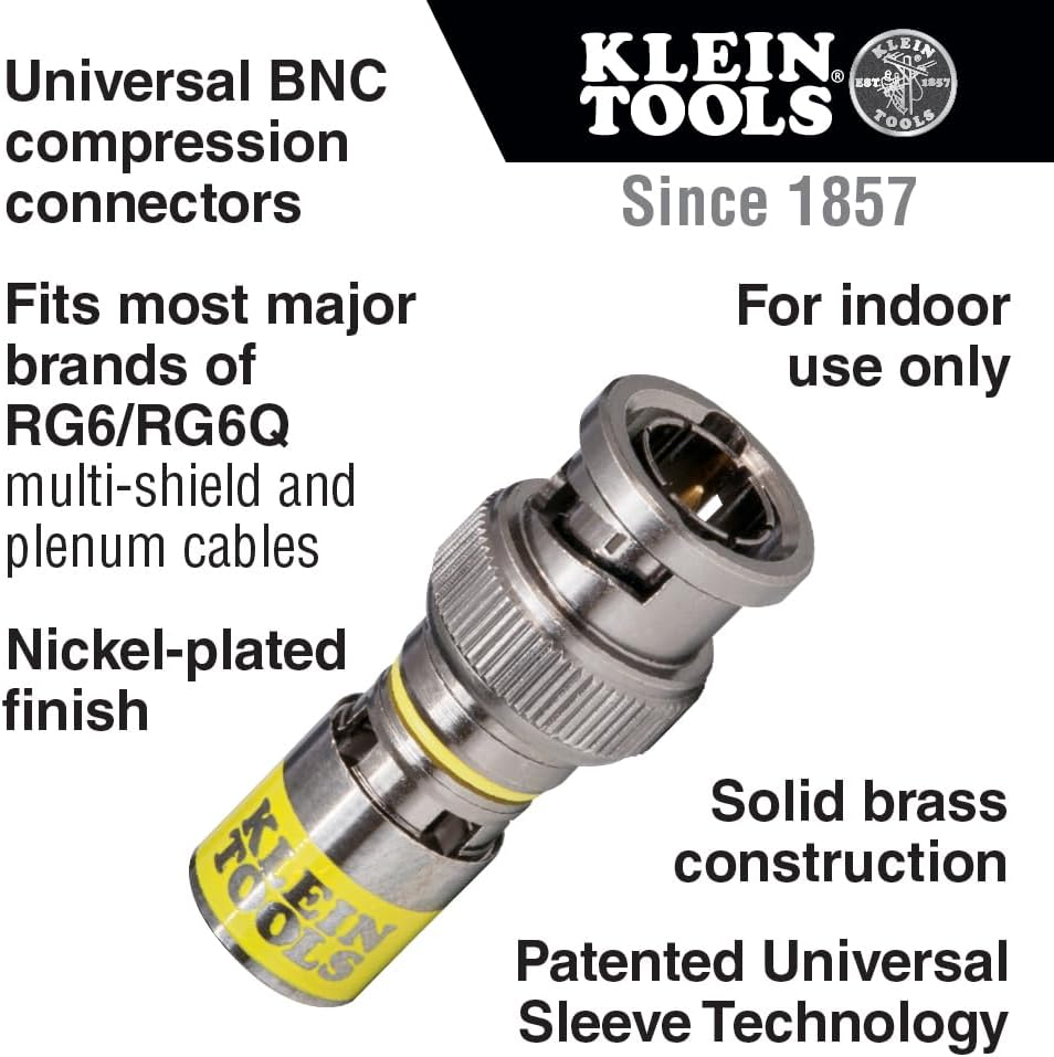 Klein Tools VDV813-613 Bnc-Connector for RG6/6Q Coaxial Cables, Universal Compression Connectors, Male, 35-Pack image number 3
