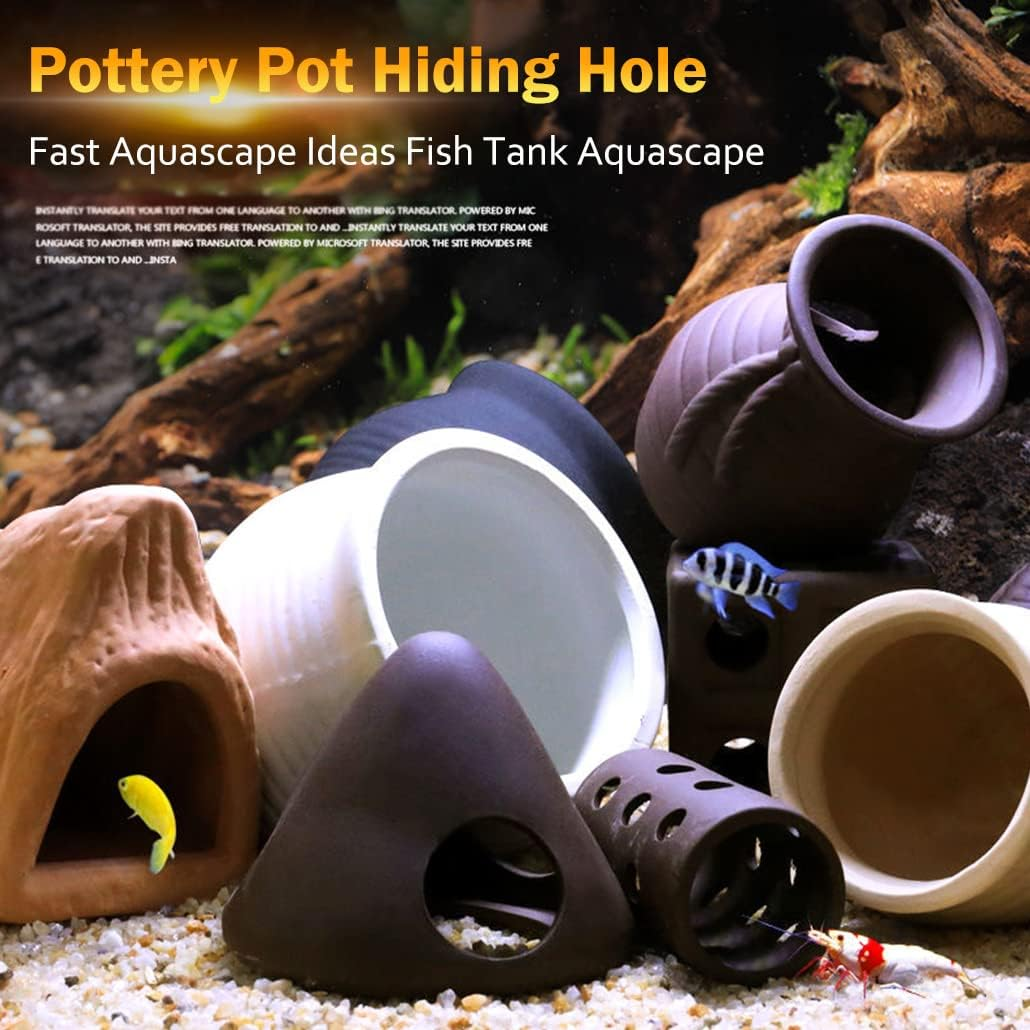 Aquarium Decoration Themed Ornaments - Ceramic Fish Tank Cave for Betta Cichlid - Accessories Landscaping Rock Cave Decoration Fish Shrimp Hiding (Vase) image number 6