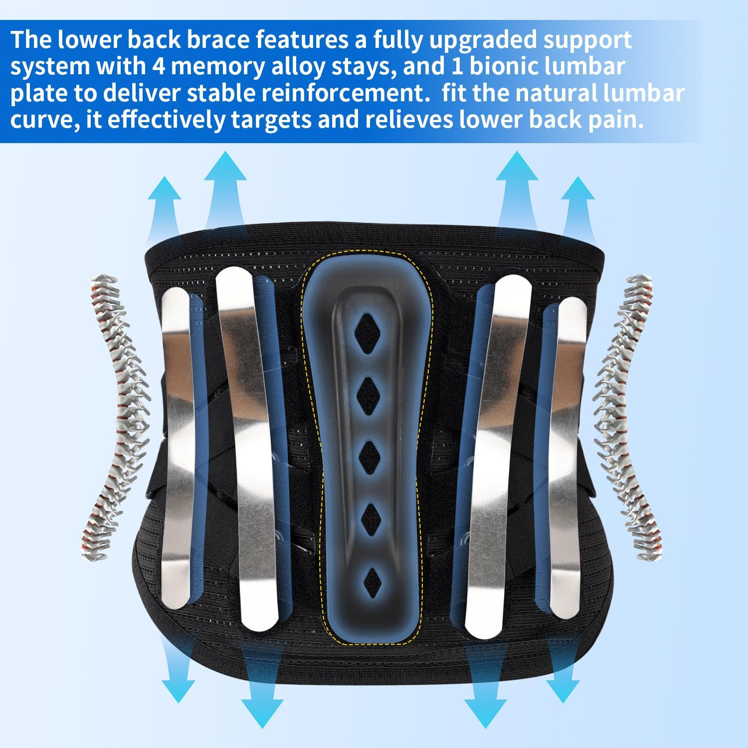 Lower Back Support for Women Men, Lumbar Support Belt Lumbowrap, Back Brace for Lower Back Pain 4 Removable Steel Bars Support for Ain Relief from Sciatica, Herniated Disc - M