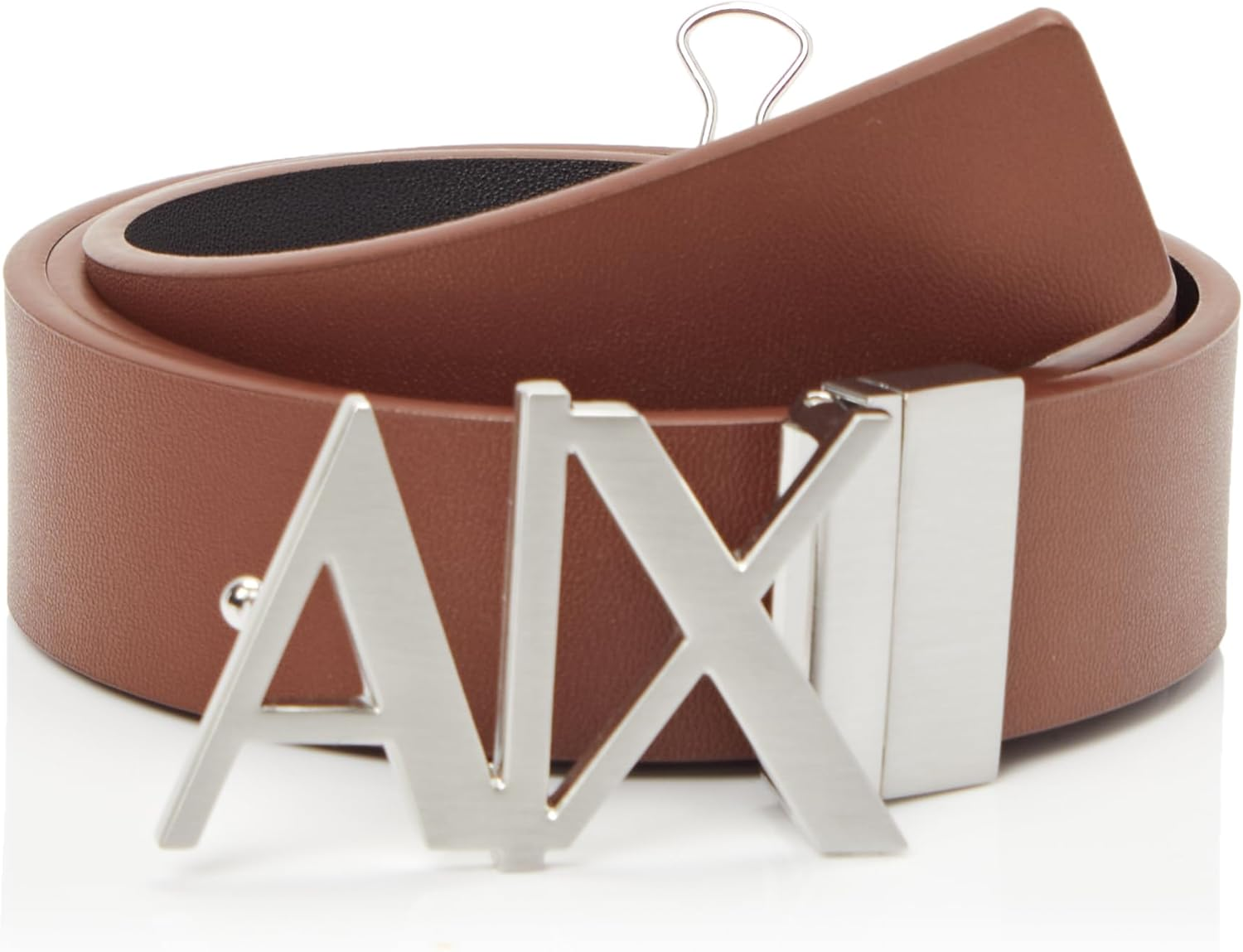 Armani Exchange Men'S Essenial, Double Face, Metal Logo Plaque Belt