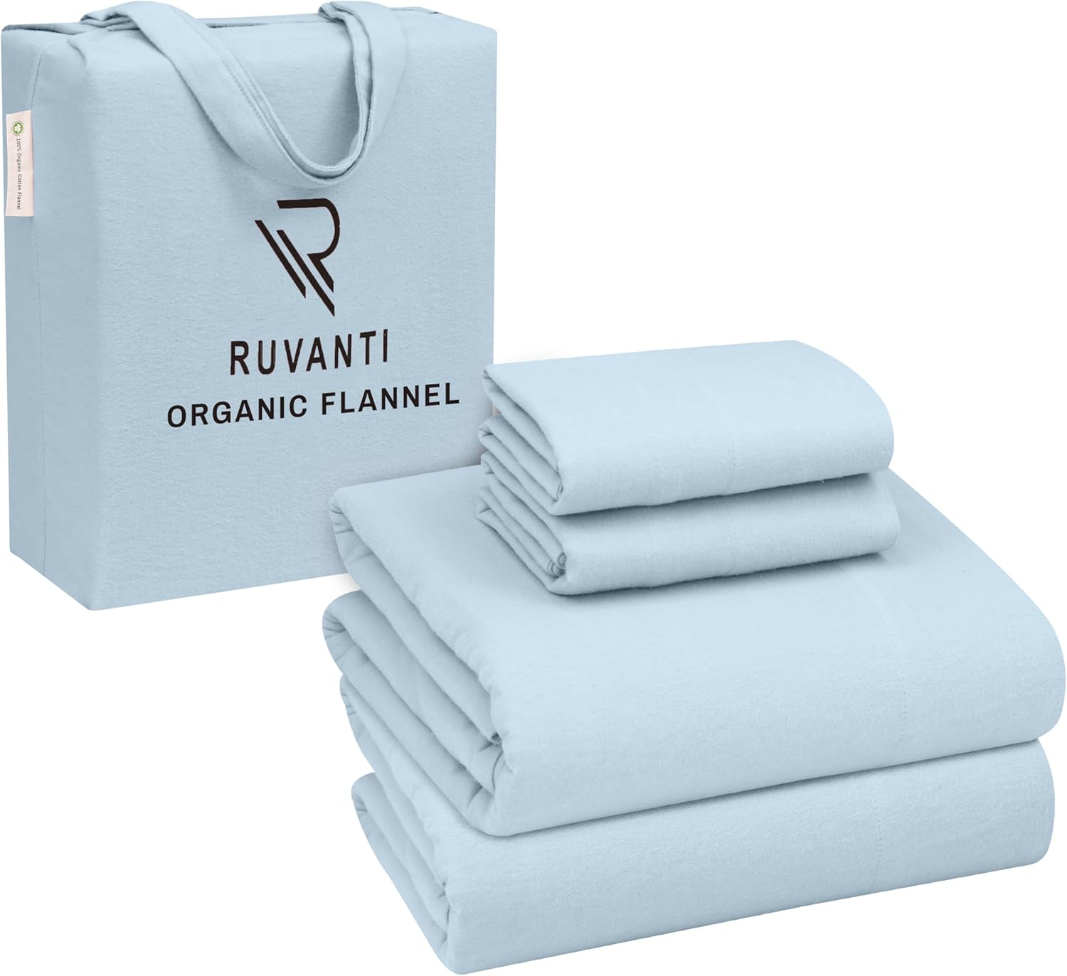 RUVANTI Organic Flannel Sheets Full Size - 100% Cotton Double Brushed Bed Sheet Set - Deep Pocket 16 Inches - All Seasons Breathable, Extra Soft, Warm & Cozy - 4 Pieces - Winter White