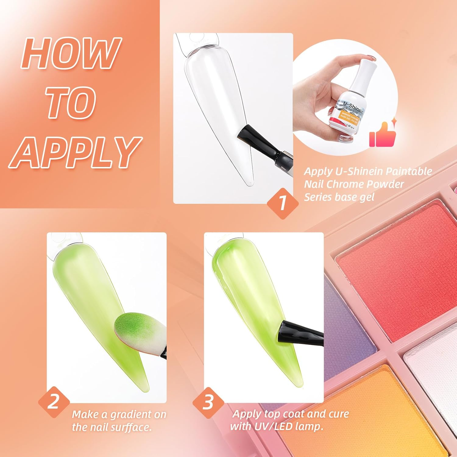 U-Shinein Nail Pigment Powder Palette Set, 16 Colors Ombre Nail Powder Palette French Aura Nails Ombre Nail Brush Nail Long-Lasting Manicure Art DIY Accessories (A) - 06 image number 2