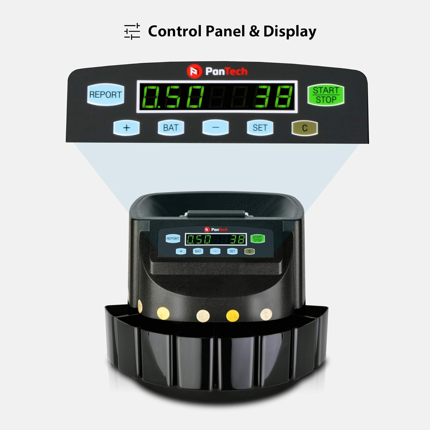 Pantech Australian Coin Counter-Money Coin Counting Machine - High-Speed Coin Sorter, up to 330 Units/Min &ndash; Black Color - LCD Display, Anti-Jam Function, Large Capacity Hopper image number 6