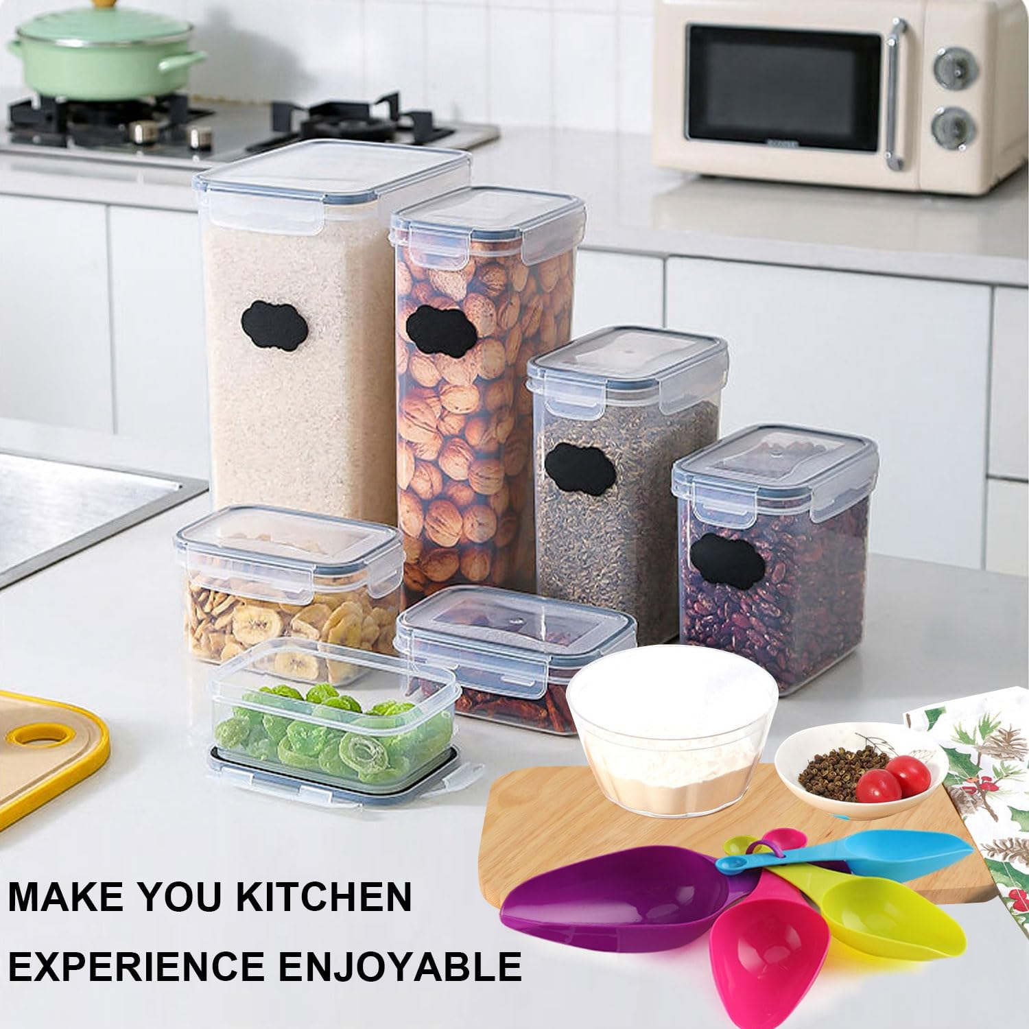 14 Pack Airtight Food Storage Containers for Pantry Organization Canisters for Cereal Dry Food Flour and Sugar Plastic Kitchen Organizers and Storage Kitchen Pantry Storage Containers,Bpa Free image number 2