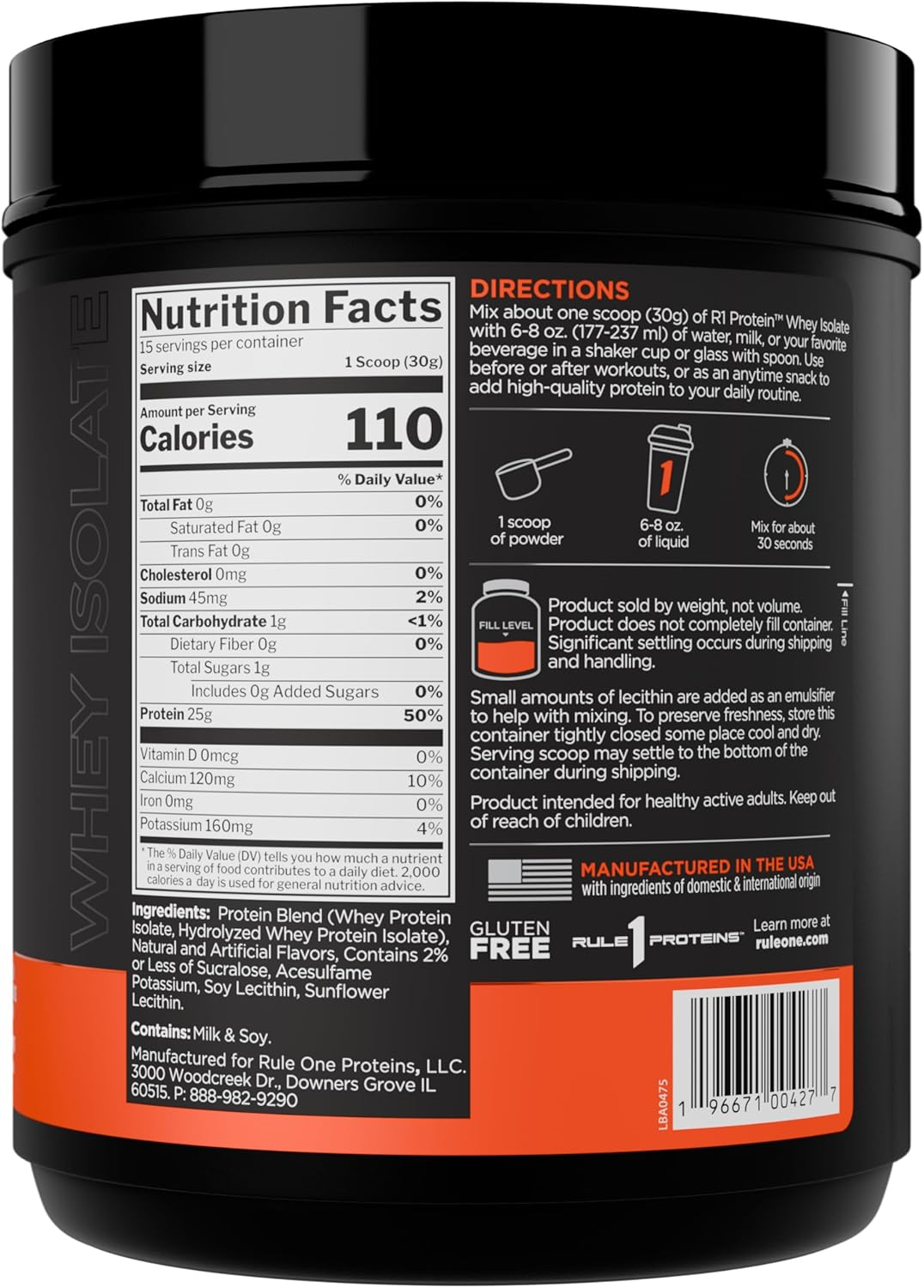 Rule 1 100% Whey Protein Isolate and Hydrolysate Protein Powder 1 Lb, Vanilla Creme (15 Servings)