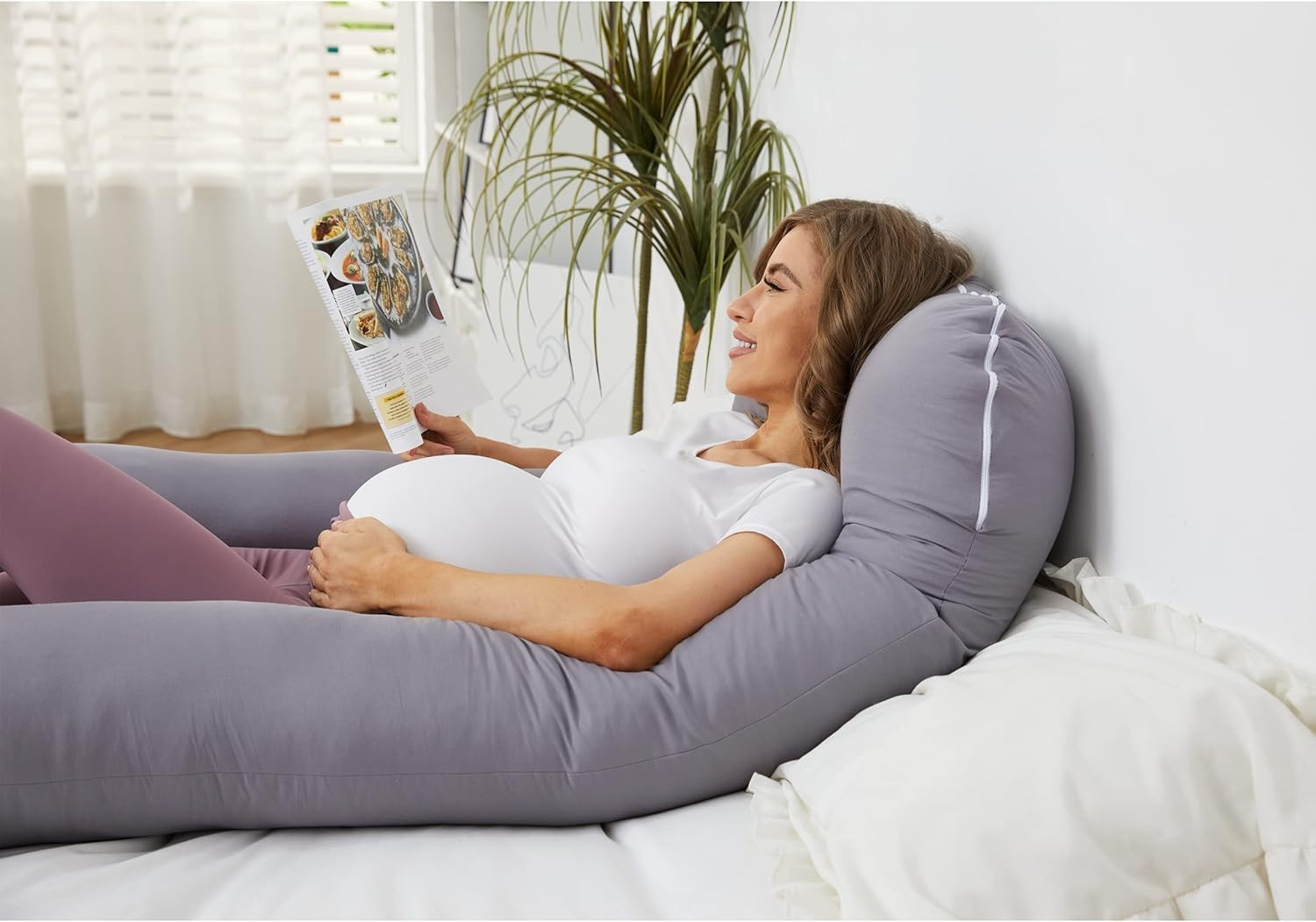Pregnancy Pillows, Pregnancy Belly Side Sleeping Pillow, Maternity Waist Pillow, Comfortable Support Back HIPS Legs, Women Body Cotton Pillowcase U Maternity Form Pillows, Pure Cotton (Light Gray) image number 1