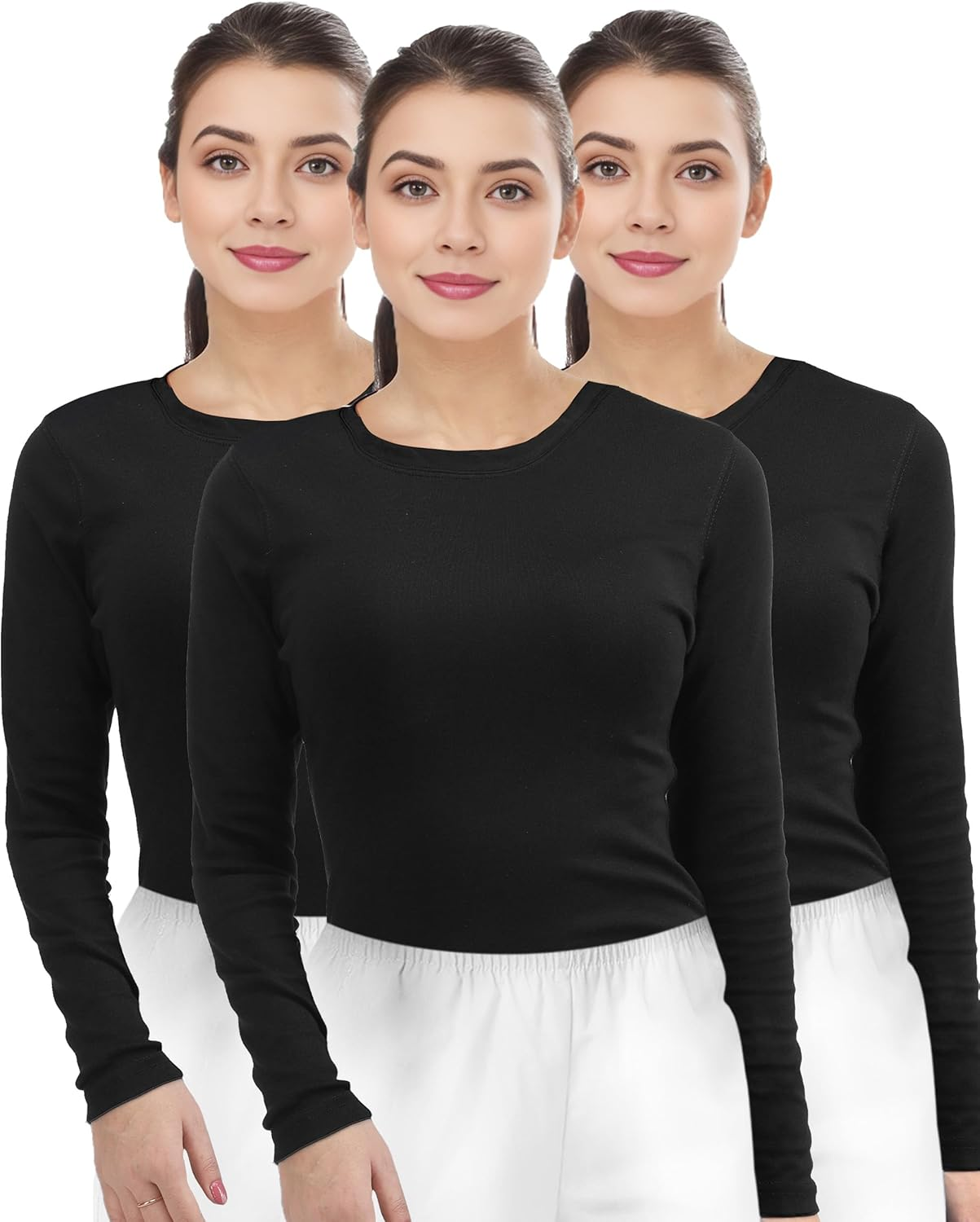 NY Threads 3 Pack Womens under Scrub Long Sleeve T-Shirt Slim Fit Underscrub Comfort Tee
