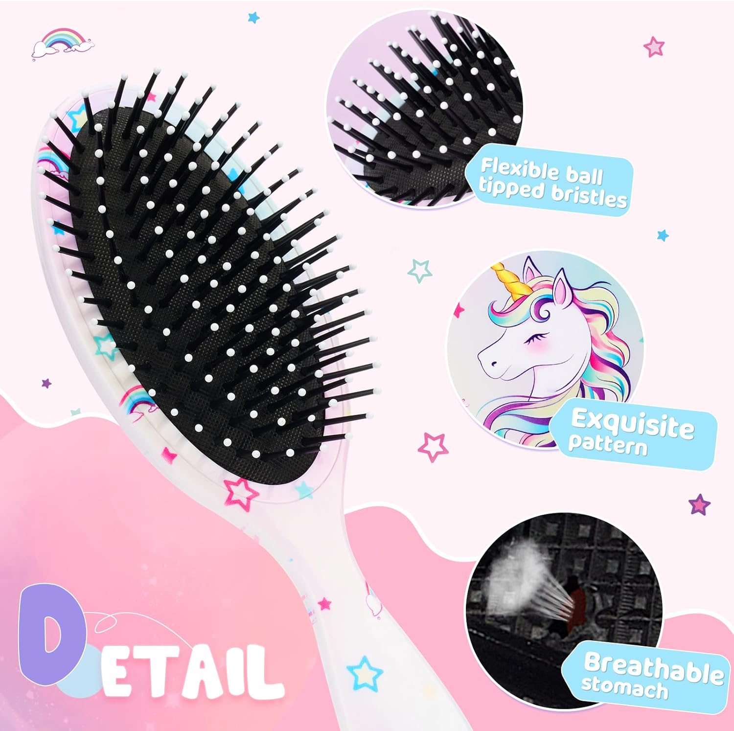 Unicorn Hair Brush for Toddlers - Suitable for Dry & Wet, Curly, Thick & All Hair Types, Perfect for Girls and Kids - Light Purple Unicorn image number 3