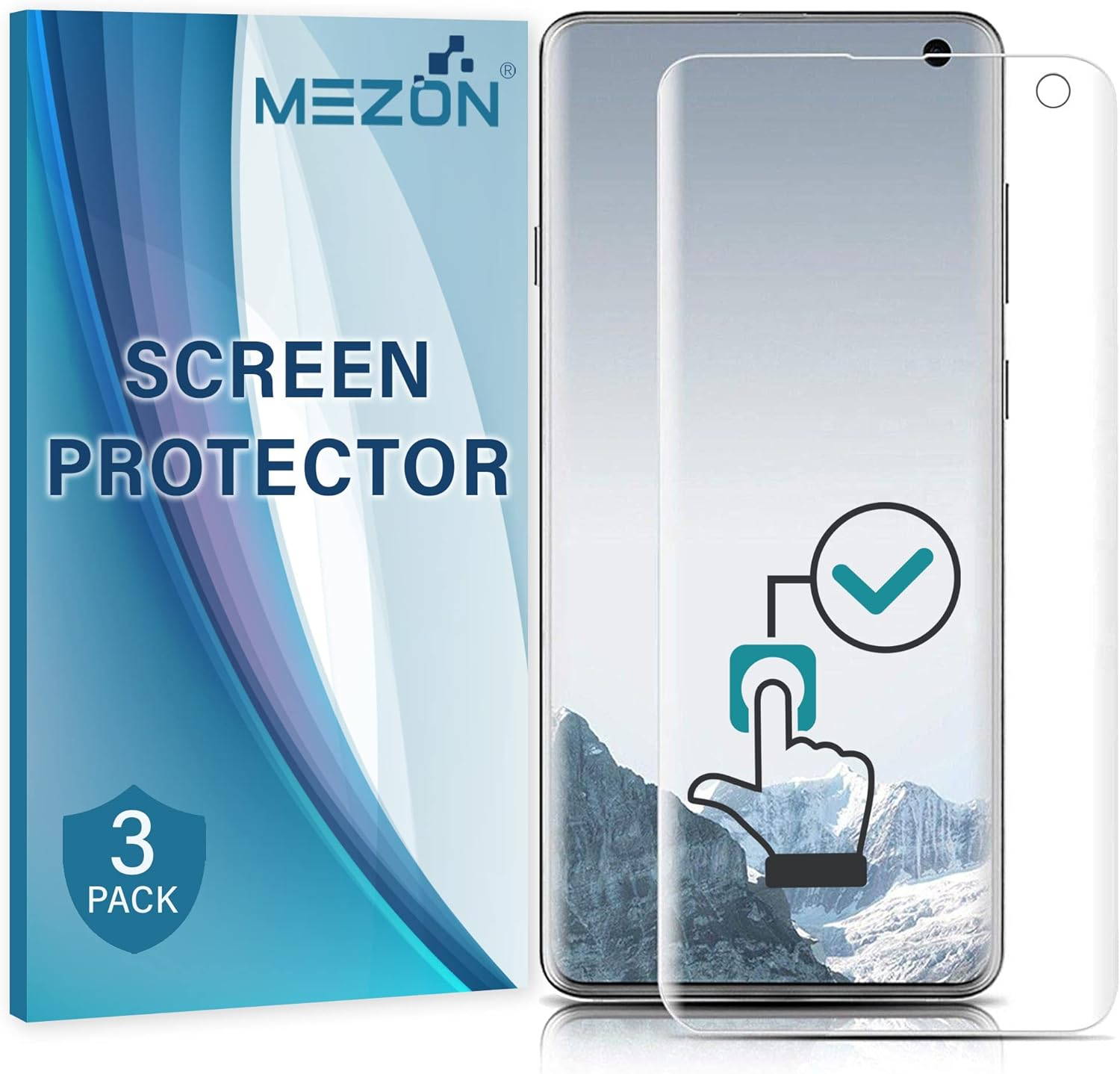 MEZON [3 Pack] Premium Hydrogel Screen Protector for Samsung Galaxy S10 &ndash; Full Coverage Ultra Clear Edge-To-Edge Film &ndash; Case Friendly, Shock Absorption (Galaxy S10, Hydrogel) image number 2