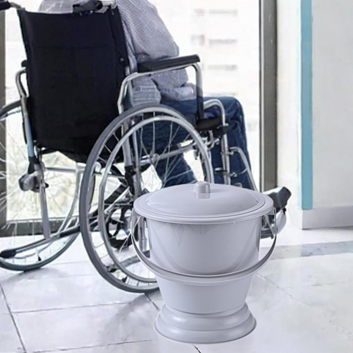 Generic Potty Bucket Spittoon with Lid and Handle Pot Chamber Pot for Female Male, Gray