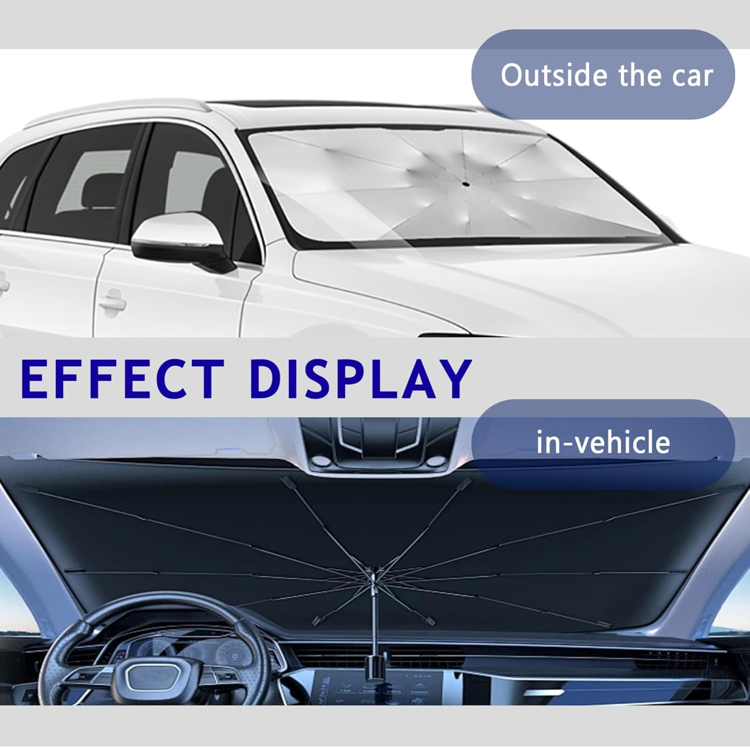 Foldable Car Windshield Sun Shade - Reflective Umbrella Sunshade Cover, UV and Heat Blocker, Universal Fit for All Car Front Windows image number 4