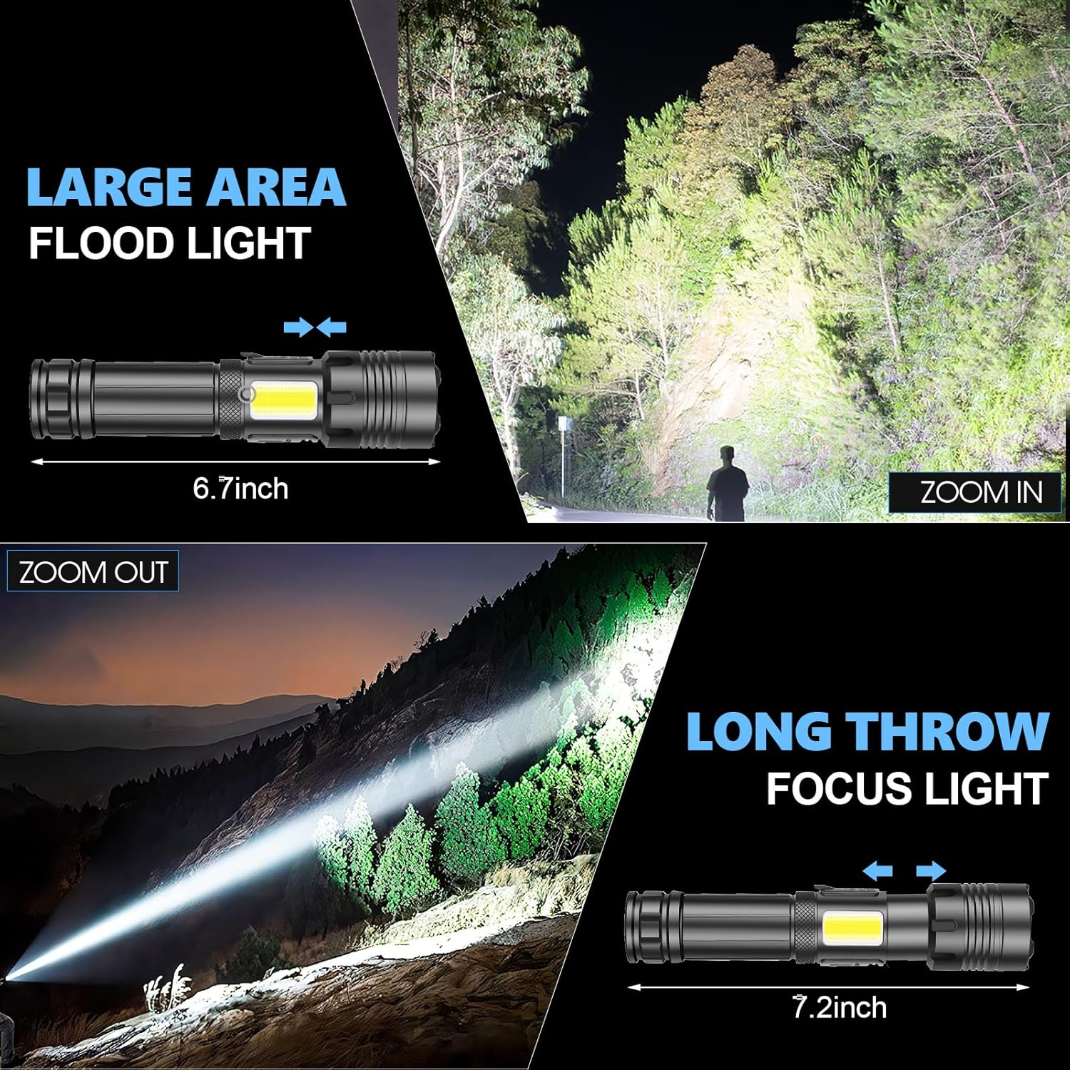 2 Pack LED Torch, Rechargeable Flashlight Super Bright with Cob Side Light, High Lumens Handled Torch, High Powered Torches, Powerful Tactical Flashlight for Camping Hiking Emergency image number 6