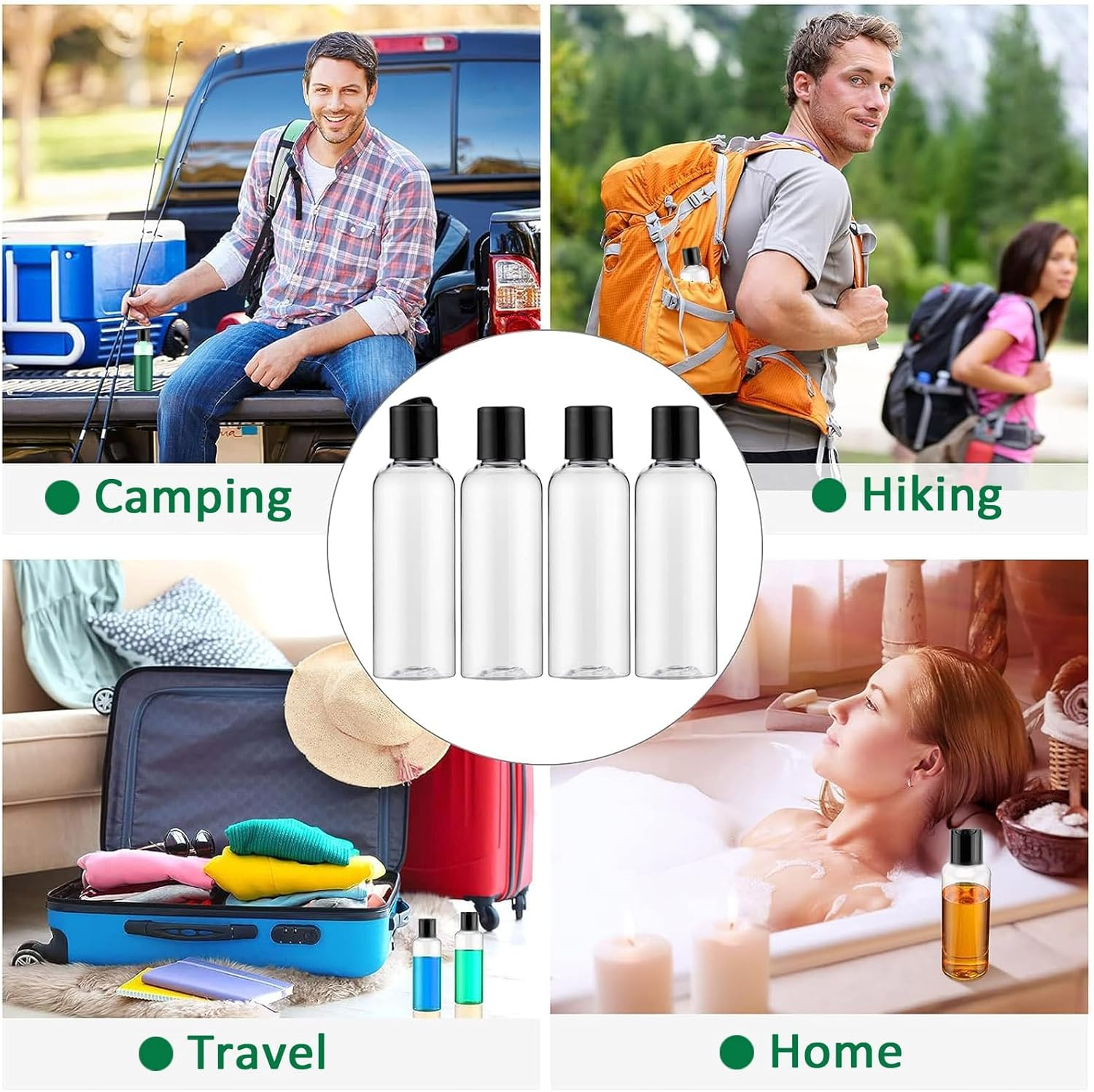 4PCS 150ML Plastic Bottles with Disc Top Flip Cap Empty Squeeze Bottles Clear Refillable Travel Container Dispensing with Funnel & Label for Liquids Lotion Shampoo Toiletries Cosmetic image number 5