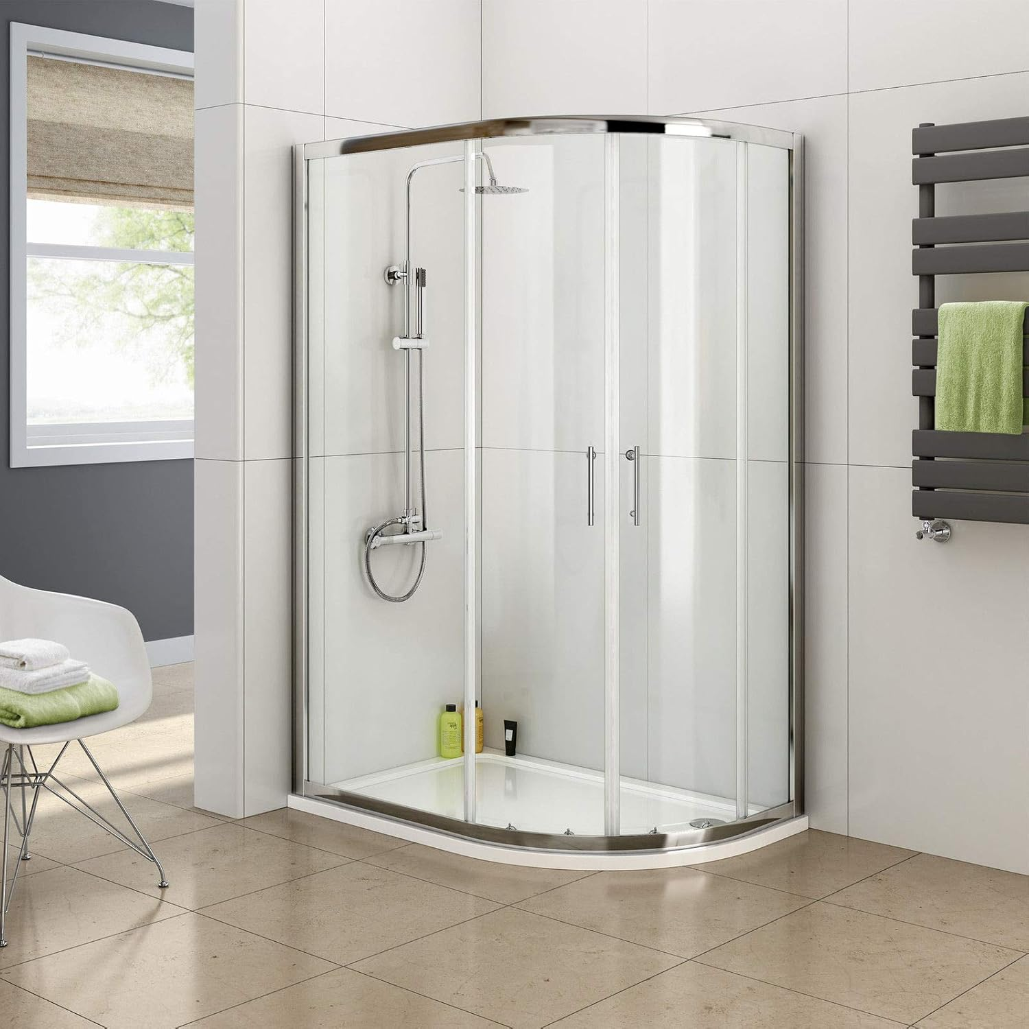 ELEGANT Curved Shower Enclosure and Base,Nano Easy to Clean Tempered Glass,Sliding Shower Door Seal 5Mm,Bath Screen,Right Side 1000X900Mm image number 6